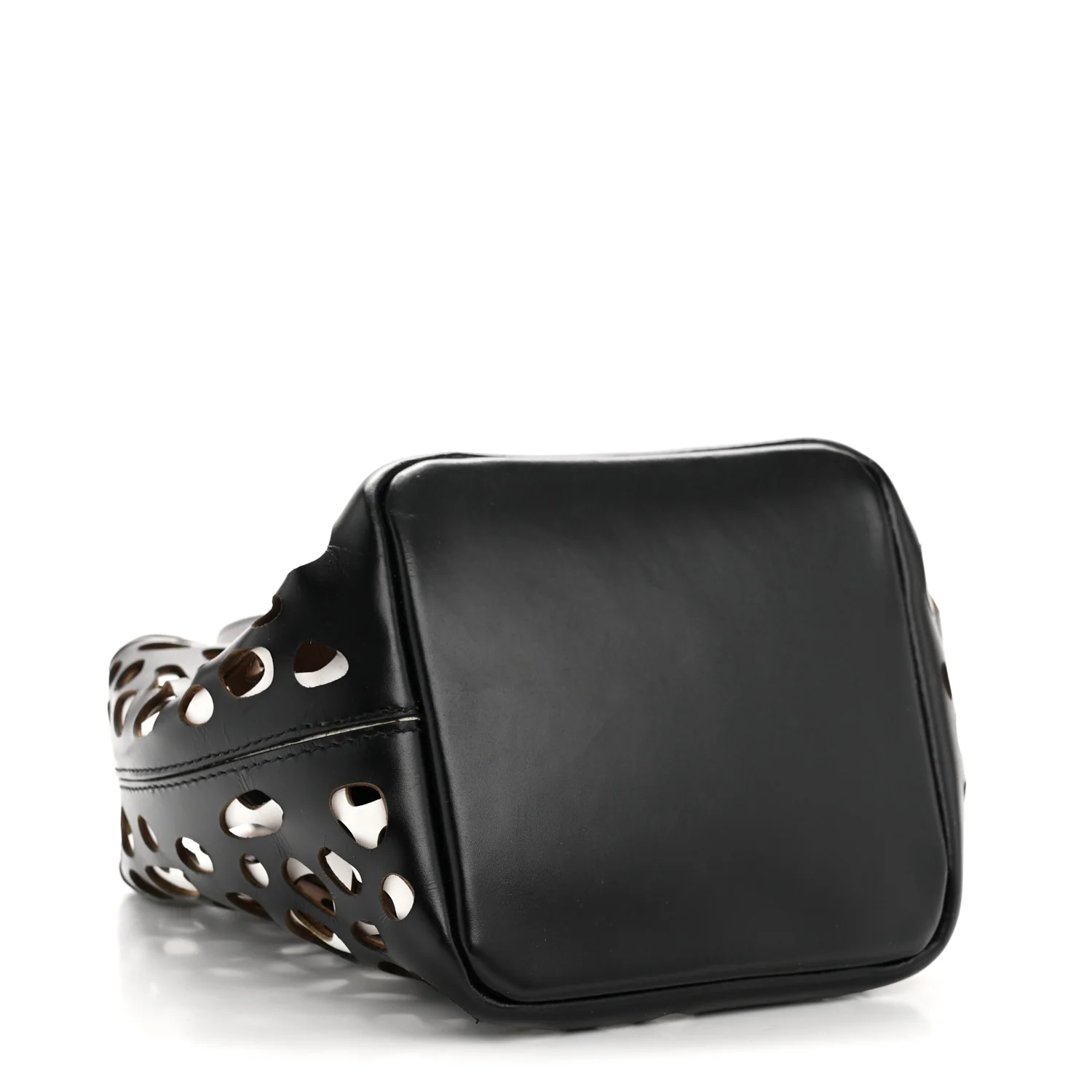 Calfskin Laser Cut Bucket Bag Black White - Image 12