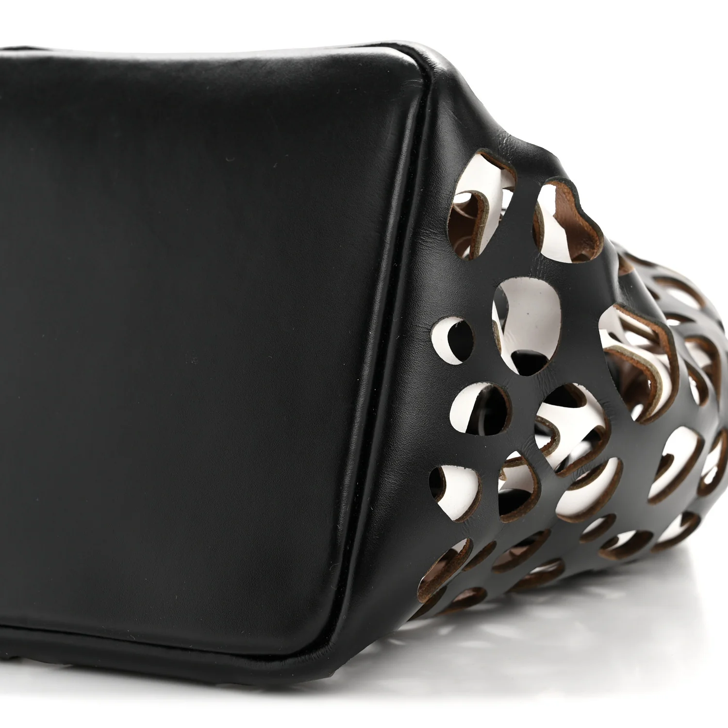 Calfskin Laser Cut Bucket Bag Black White - Image 28