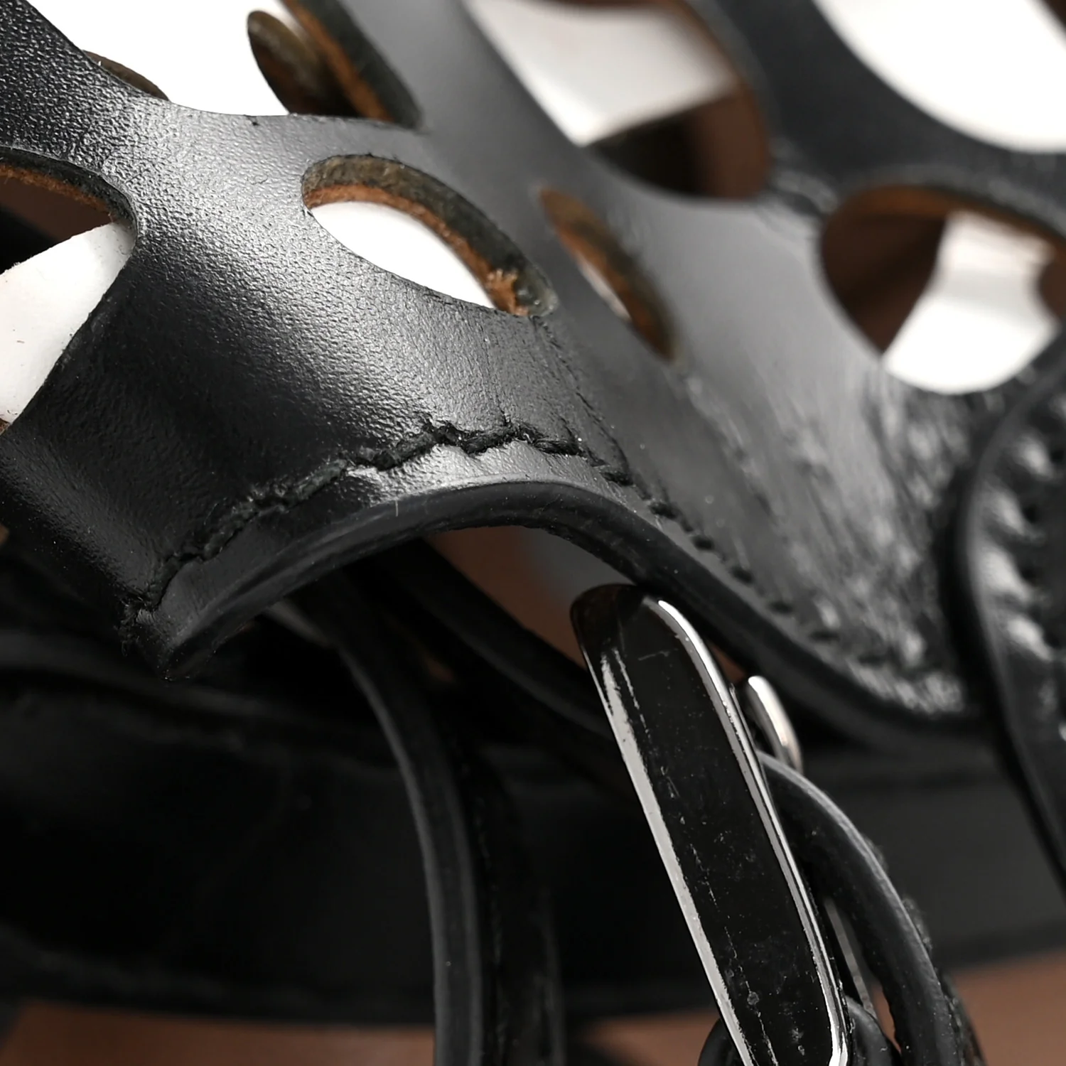 Calfskin Laser Cut Bucket Bag Black White - Image 29