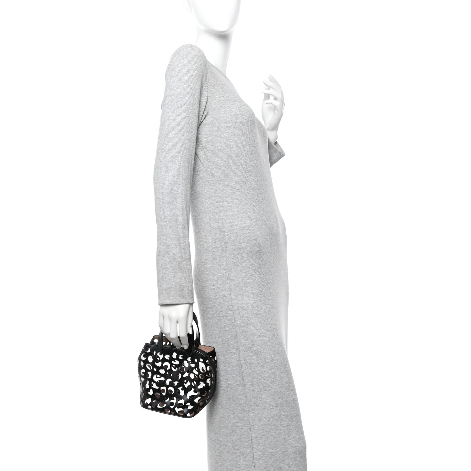 Calfskin Laser Cut Bucket Bag Black White - Image 4