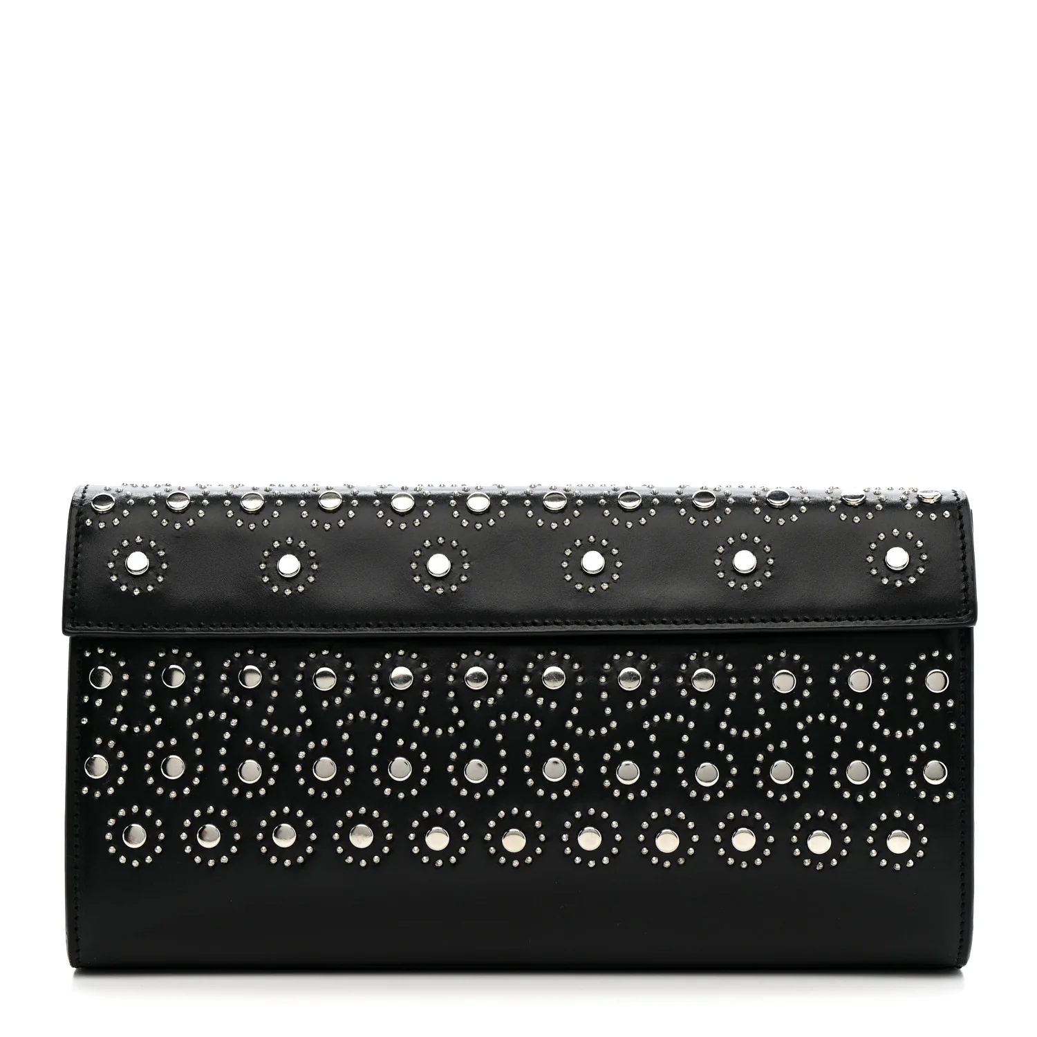 Calfskin Studded Foldover Clutch Black
