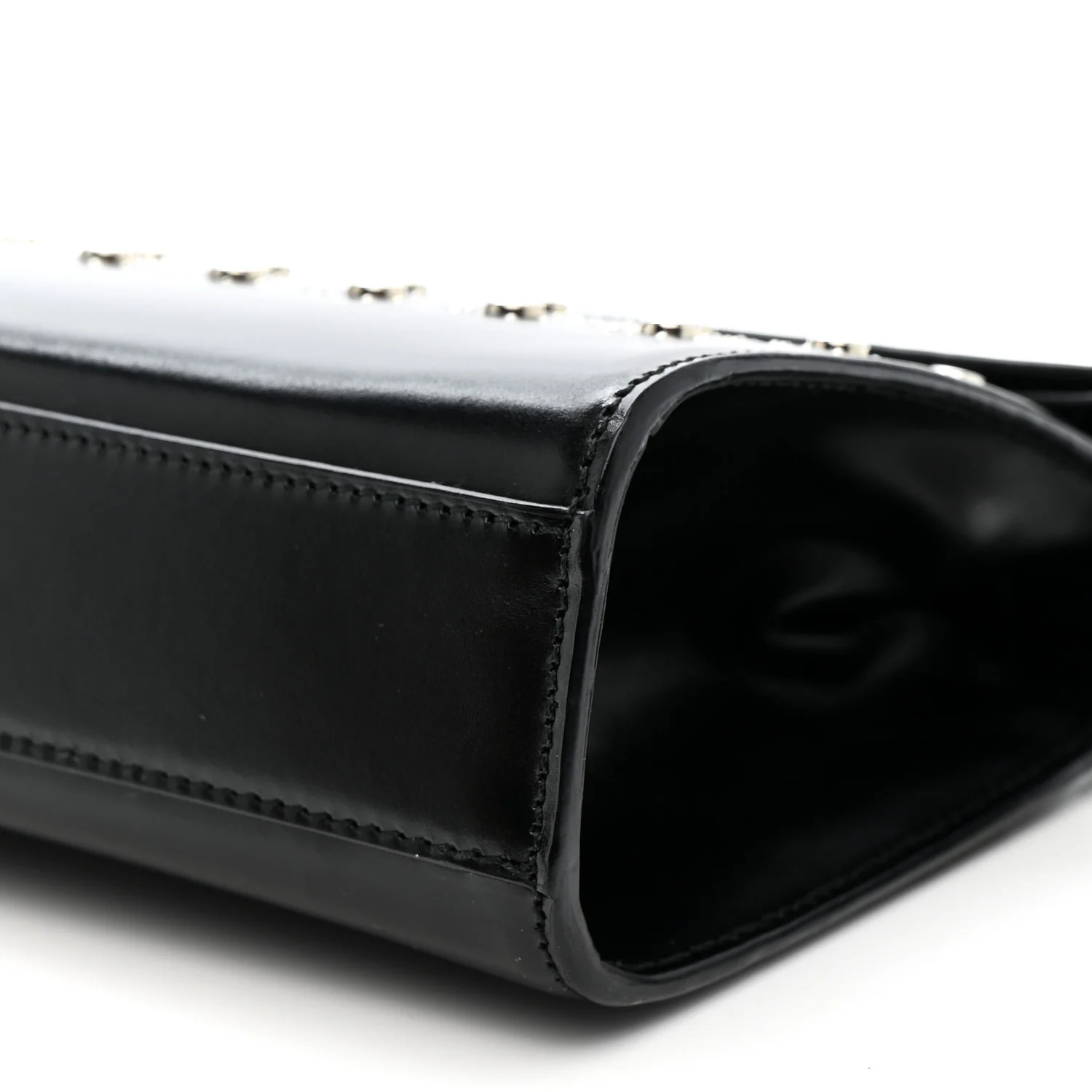 Calfskin Studded Foldover Clutch Black - Image 10