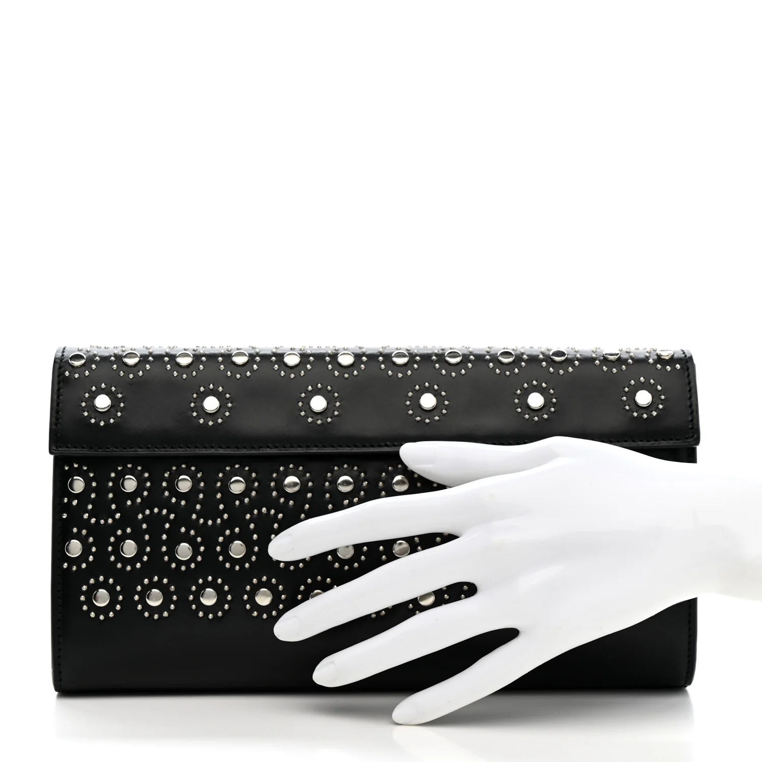 Calfskin Studded Foldover Clutch Black - Image 2