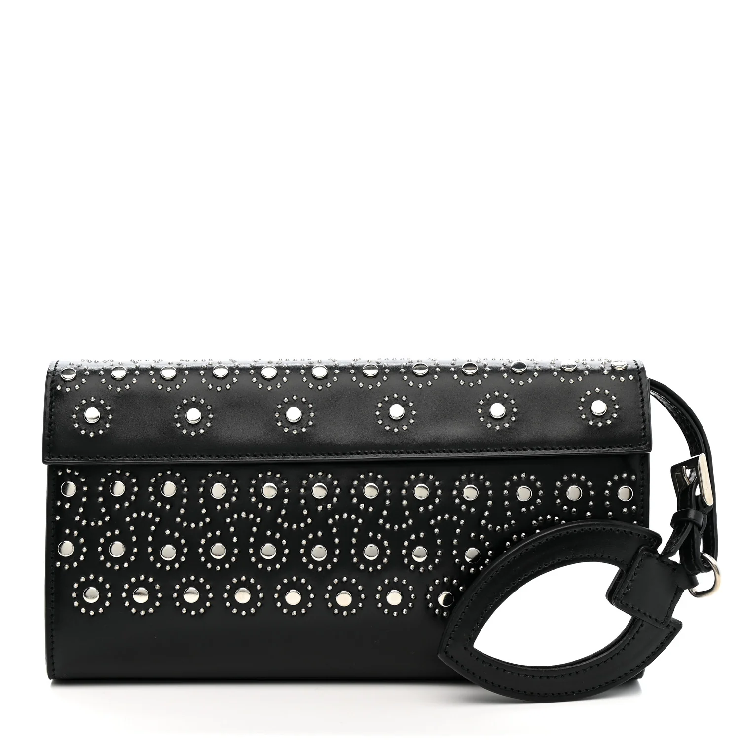 Calfskin Studded Foldover Clutch Black - Image 3