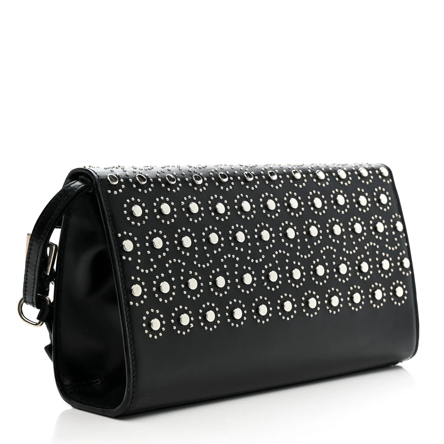 Calfskin Studded Foldover Clutch Black - Image 4