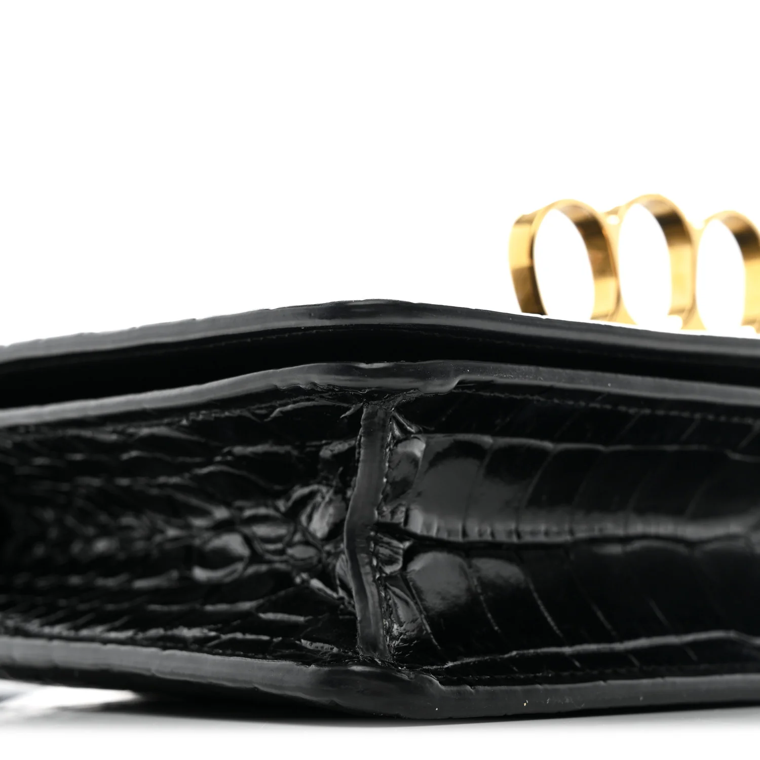 Calfskin Crocodile Embossed Four Ring Knuckle Crossbody Bag Black - Image 9
