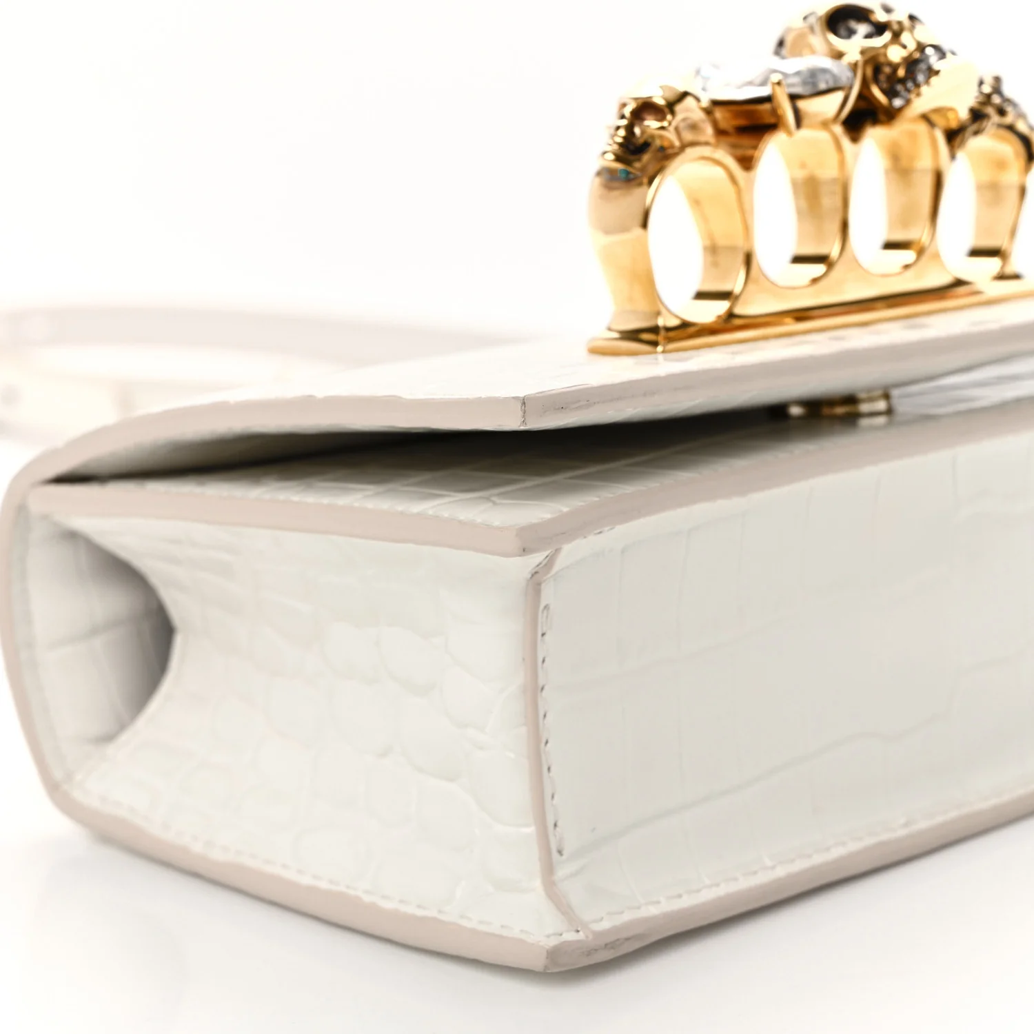 Calfskin Crocodile Embossed Mini Jeweled Satchel Deep Ivory - Image 9