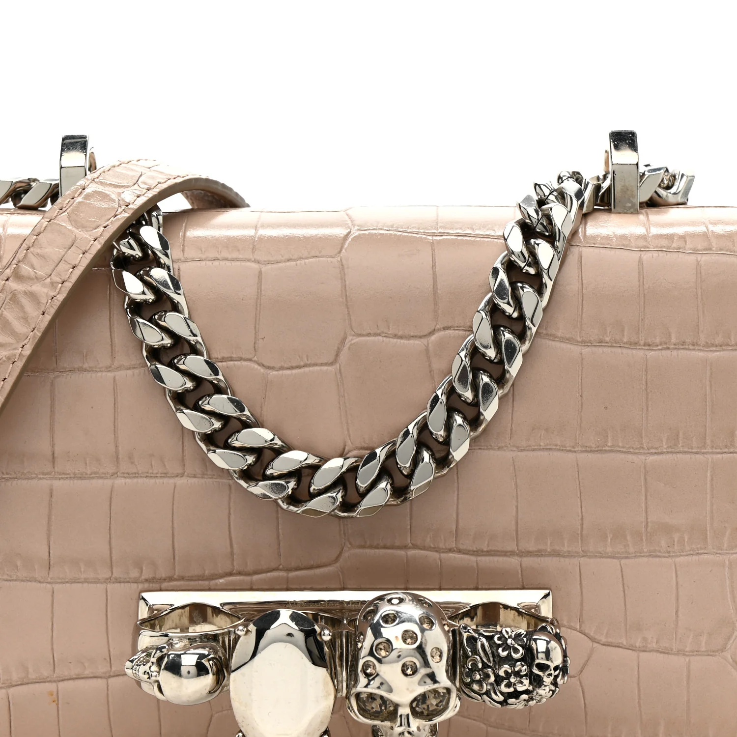 Calfskin Crocodile Embossed Mini Jeweled Satchel Sand - Image 17