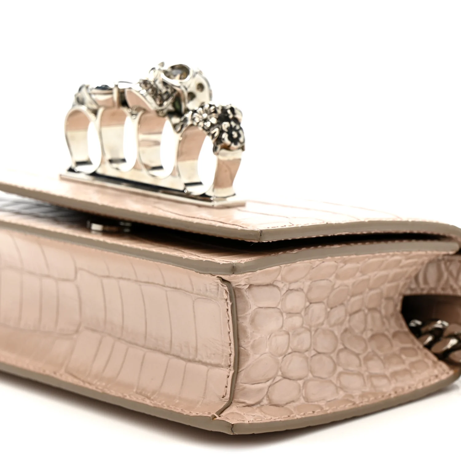 Calfskin Crocodile Embossed Mini Jeweled Satchel Sand - Image 21
