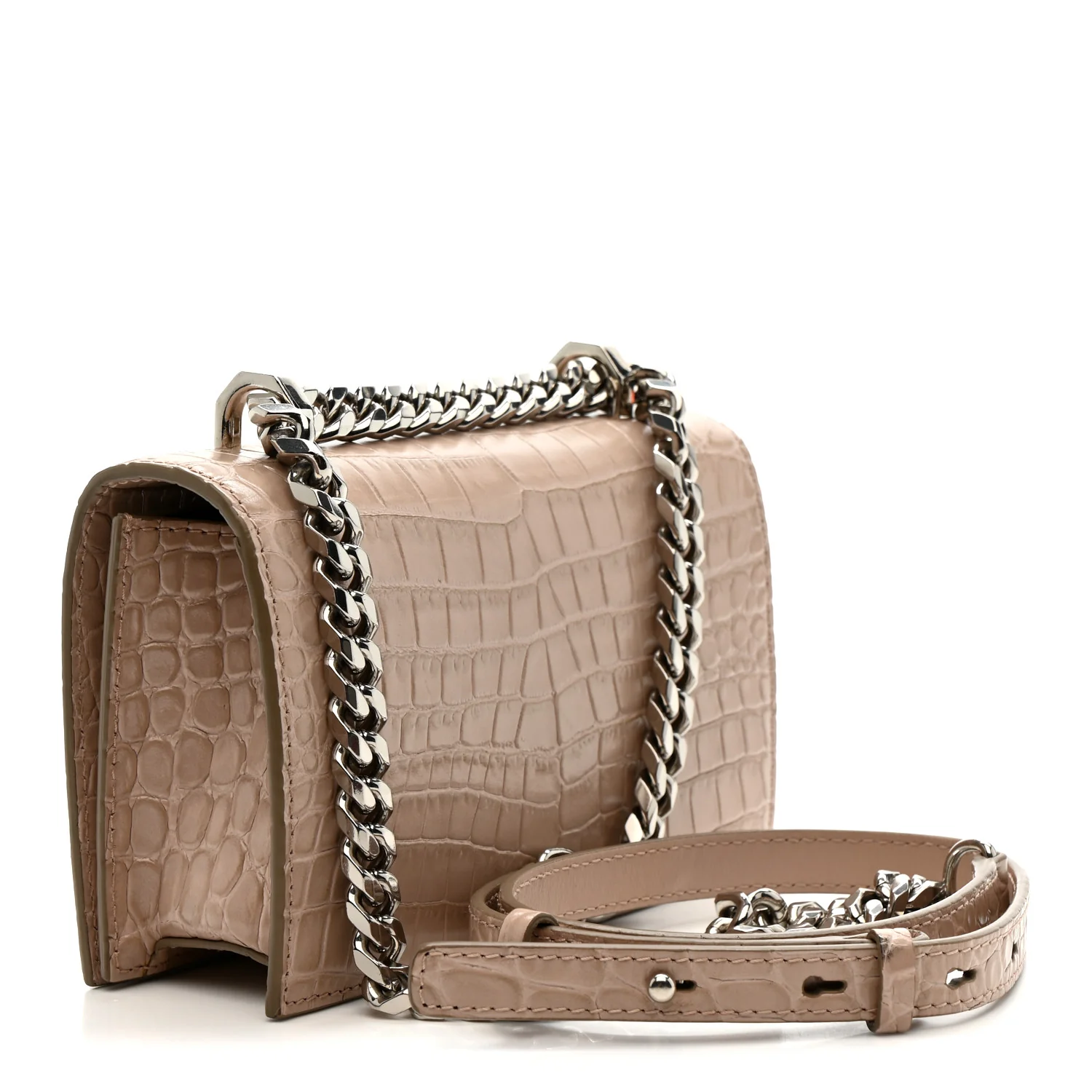 Calfskin Crocodile Embossed Mini Jeweled Satchel Sand - Image 4