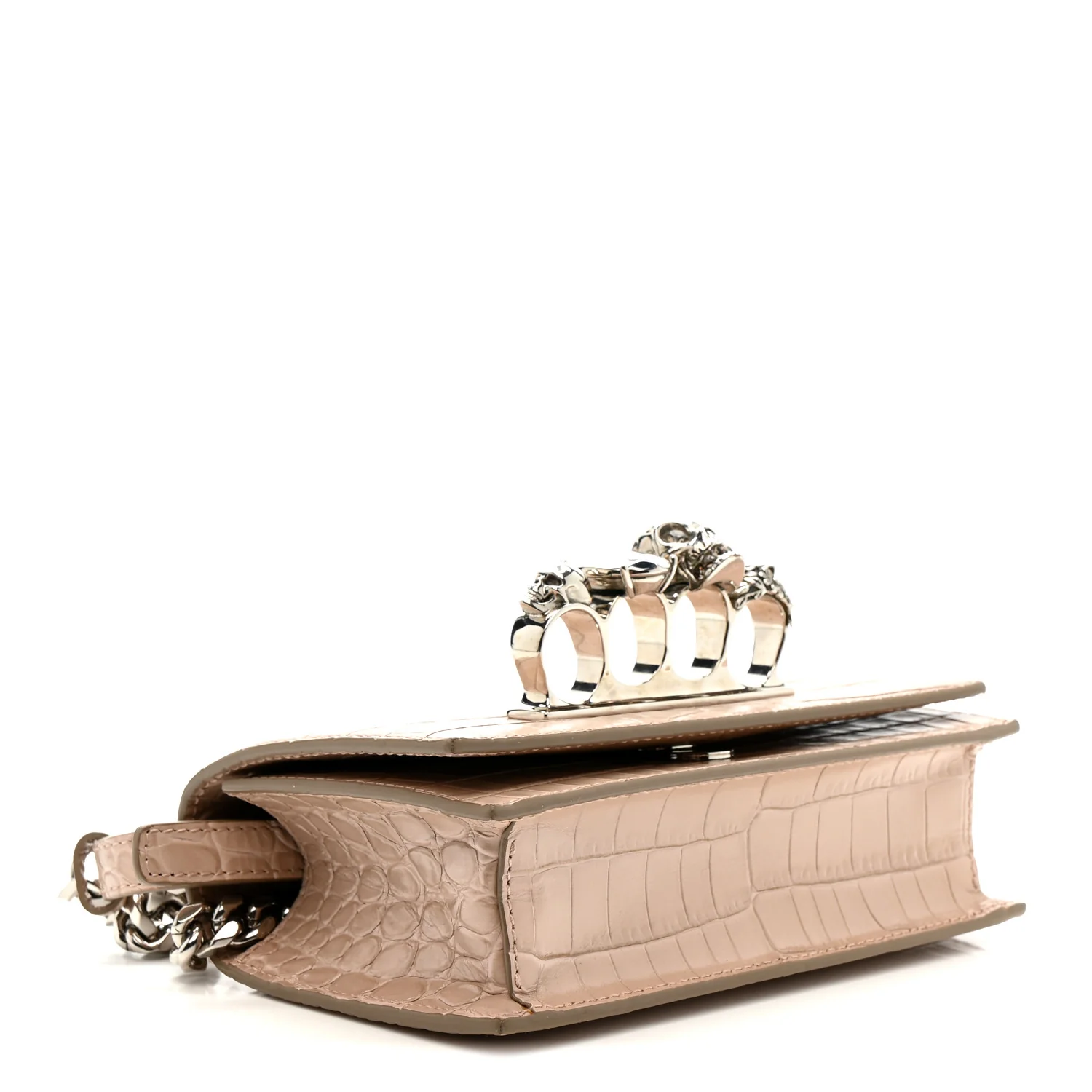 Calfskin Crocodile Embossed Mini Jeweled Satchel Sand - Image 7