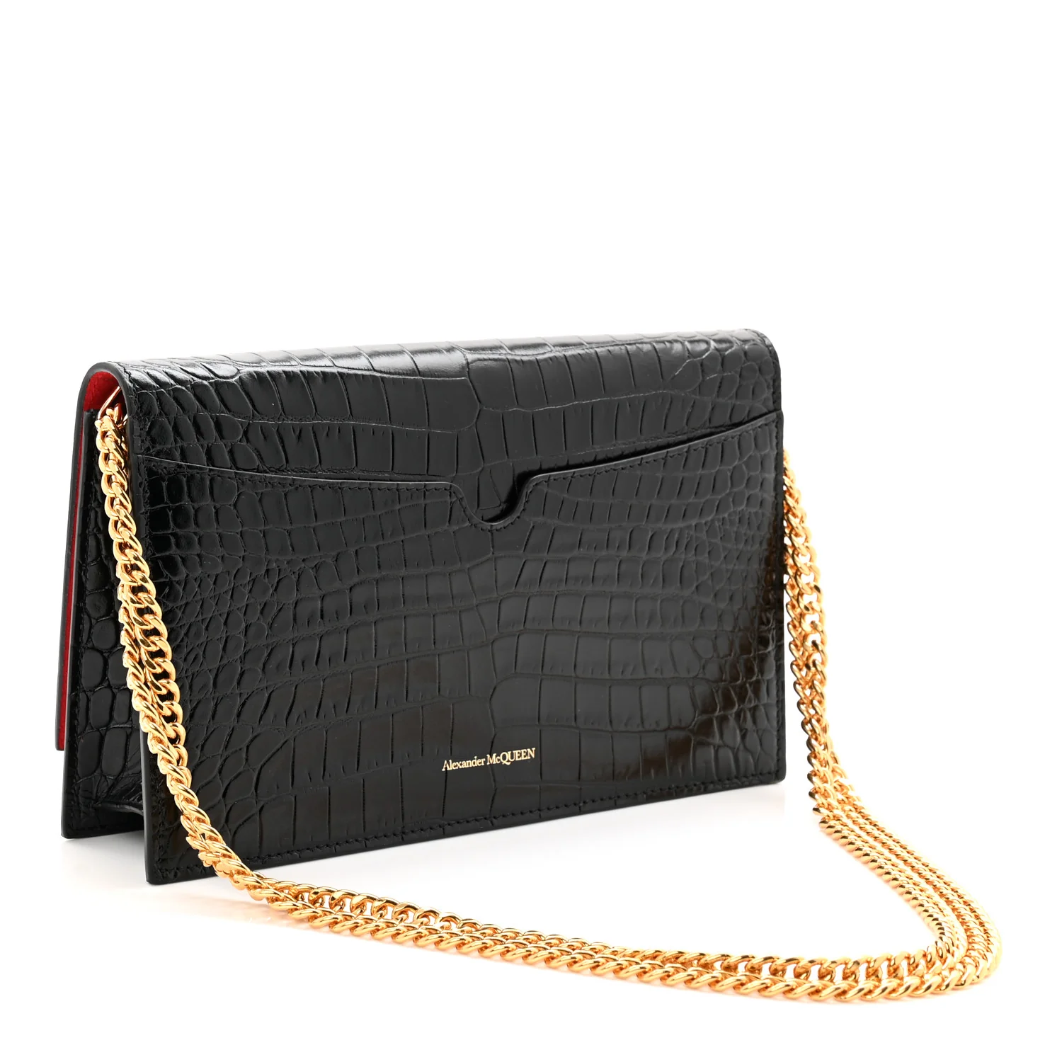 Calfskin Crocodile Embossed Skull Medium Shoulder Bag Black - Image 3