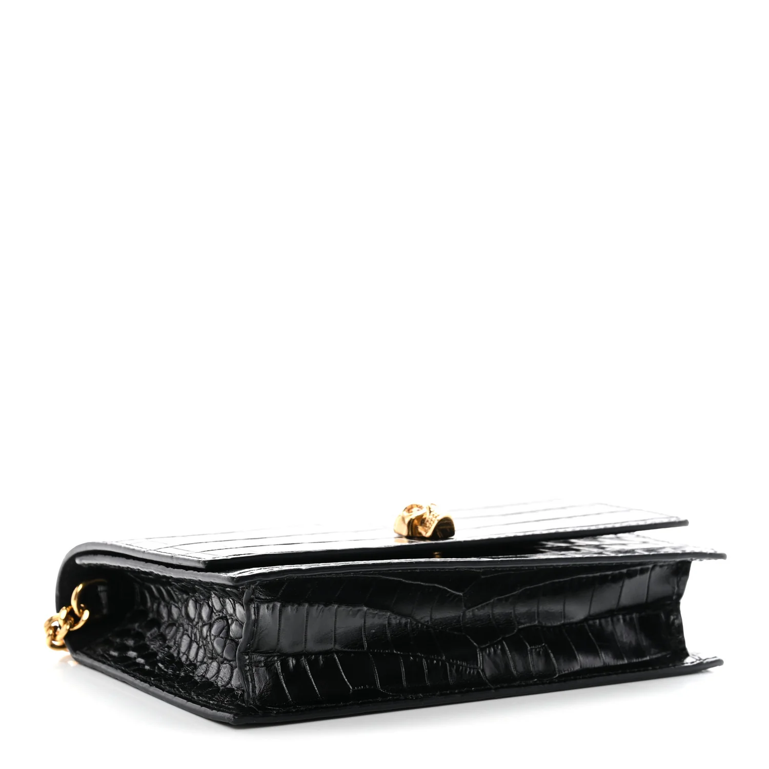 Calfskin Crocodile Embossed Skull Mini Crossbody Bag Black - Image 4