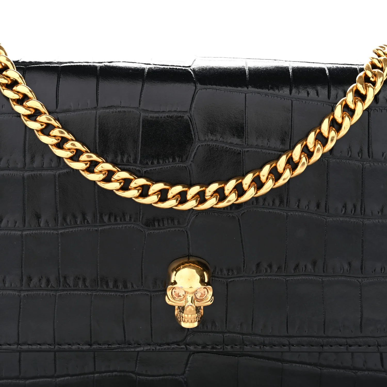 Calfskin Crocodile Embossed Skull Mini Crossbody Bag Black - Image 7