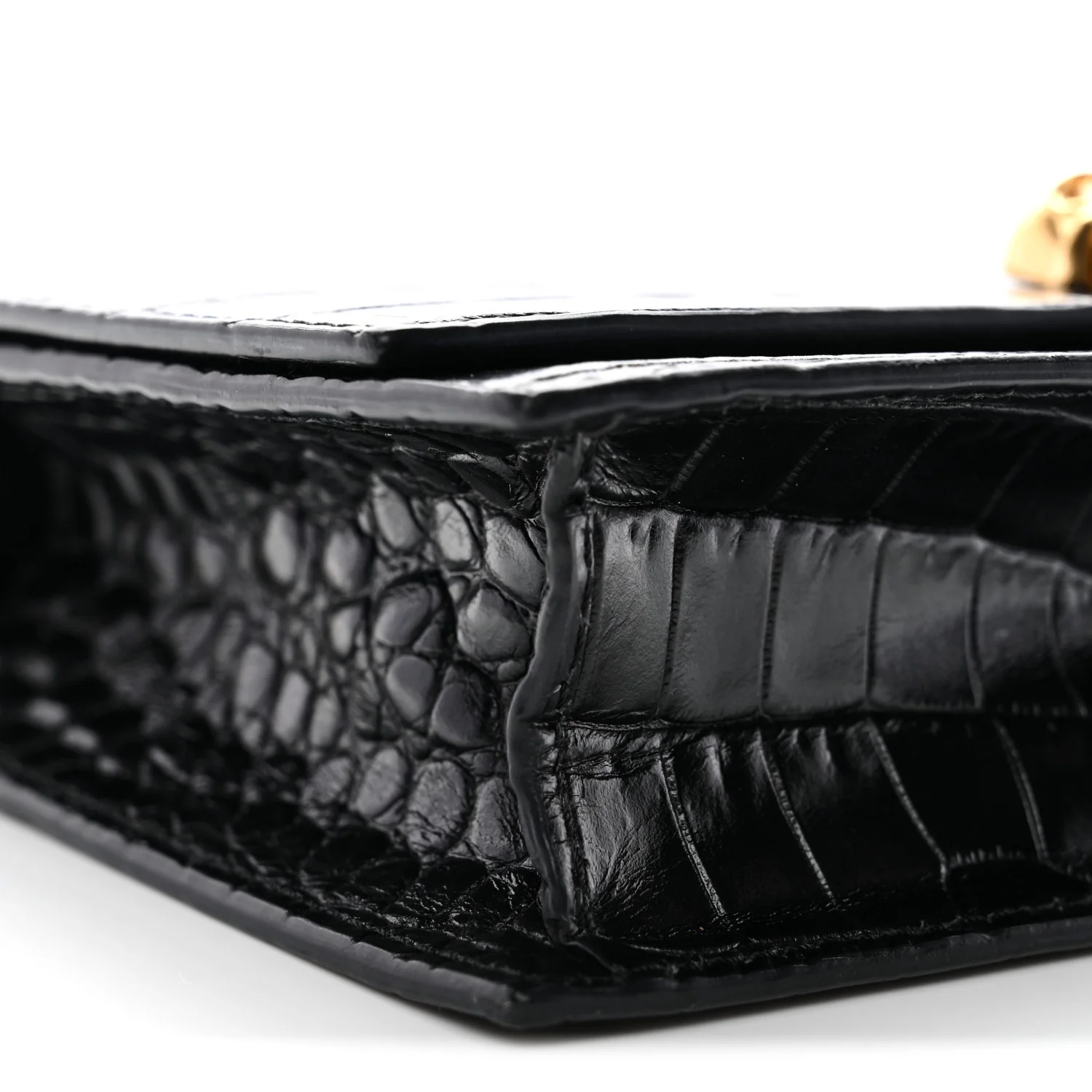 Calfskin Crocodile Embossed Skull Mini Crossbody Bag Black - Image 8