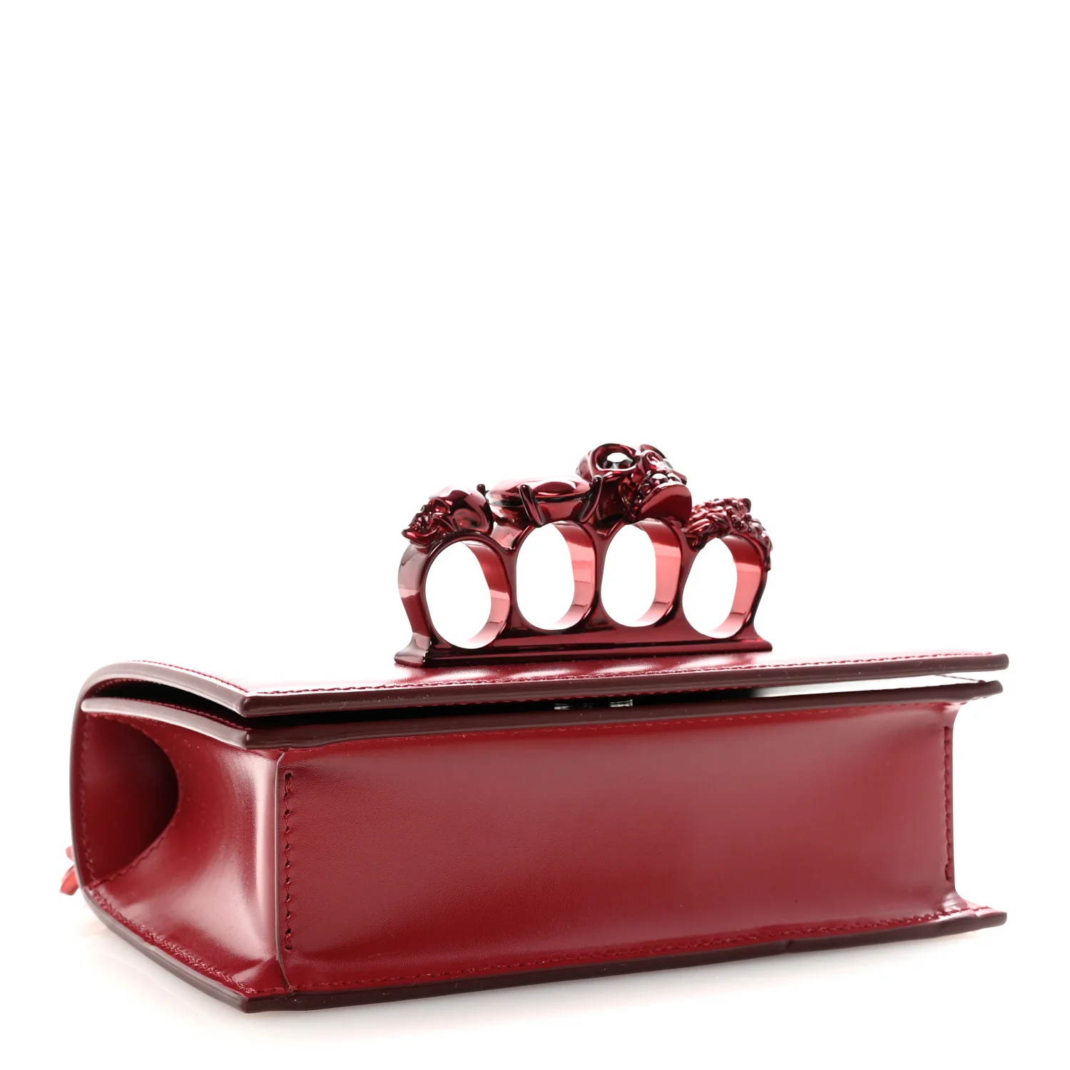 Calfskin Mini Jeweled Knuckle Satchel Red - Image 4