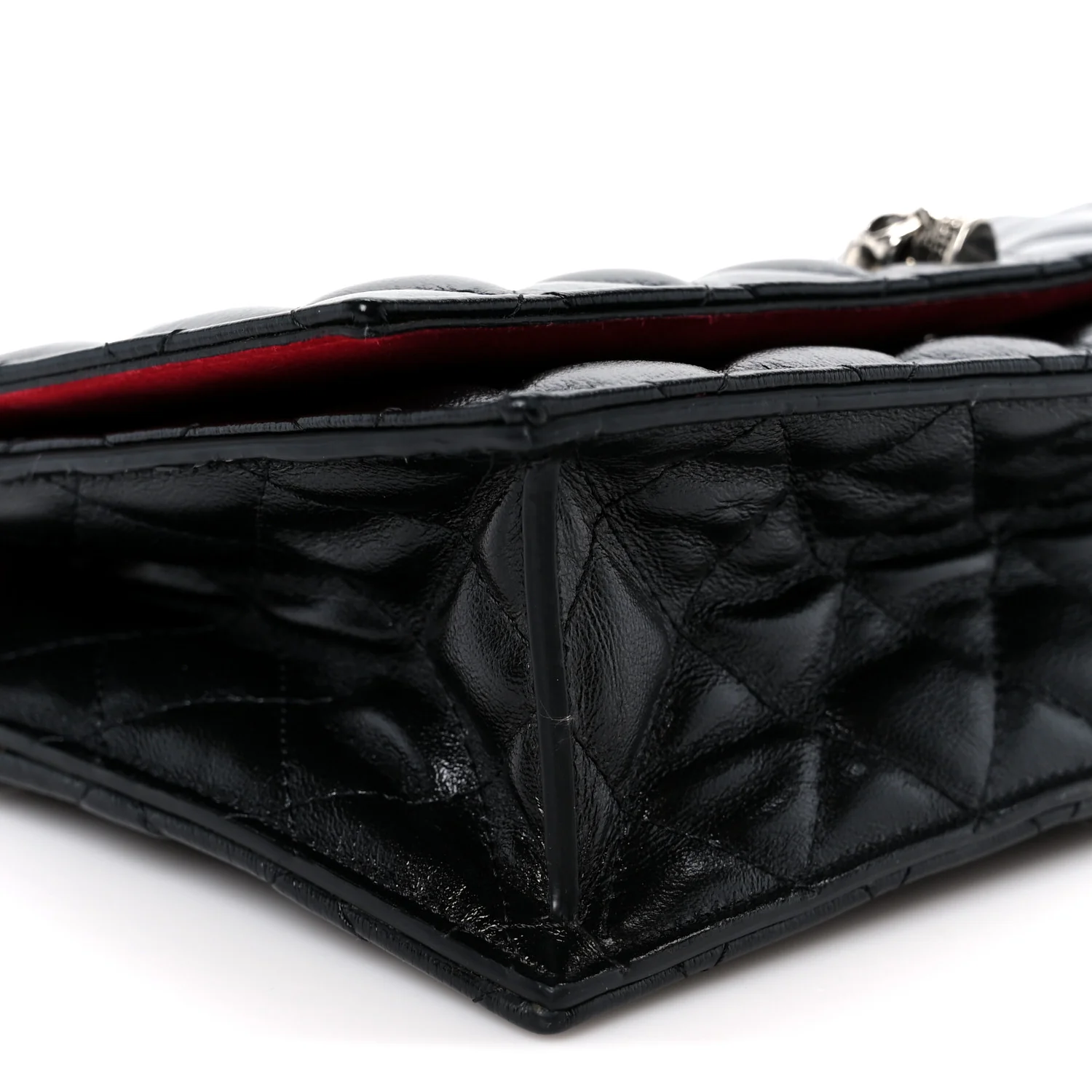 Calfskin Quilted Medium Skull Chain Crossbody Bag Black - Image 9