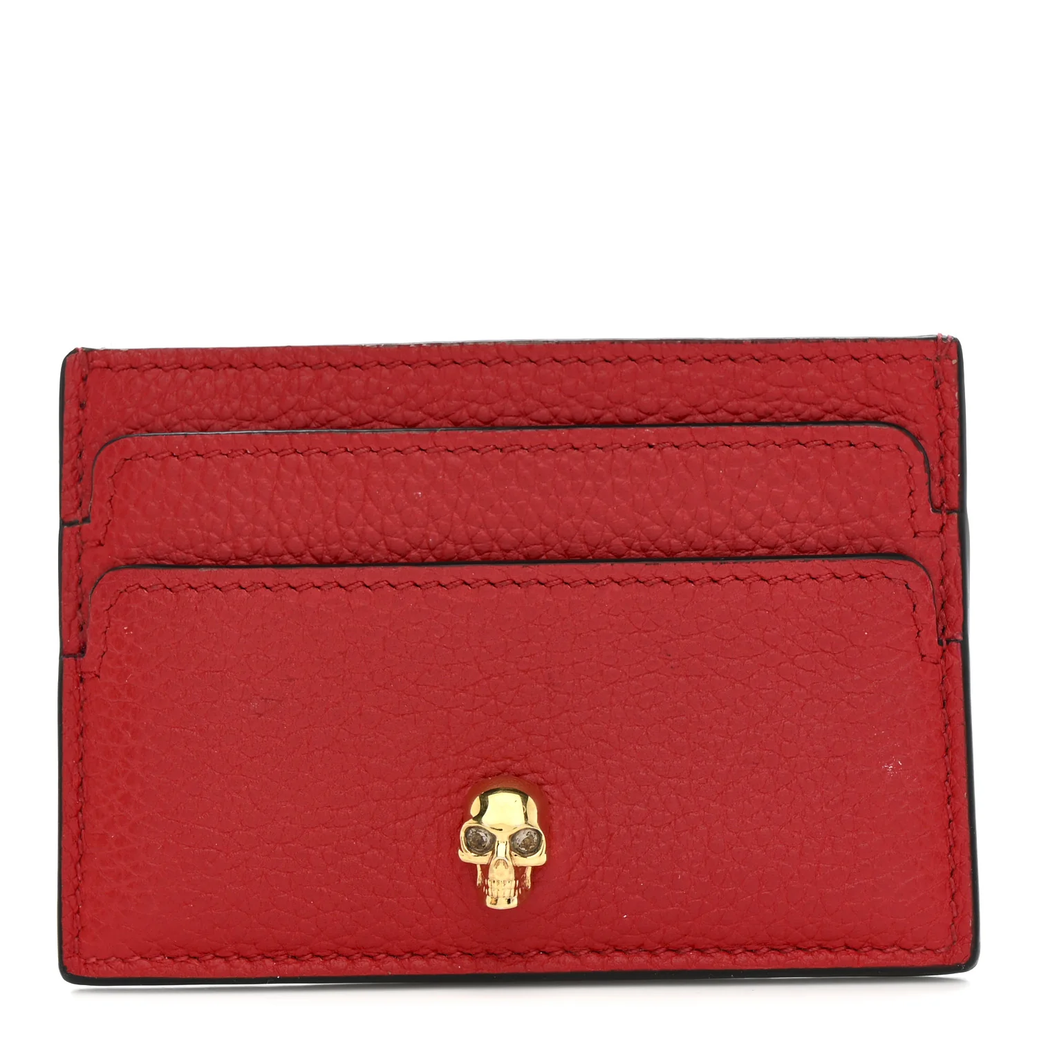Calfskin Skull Card Holder Scarlet Red
