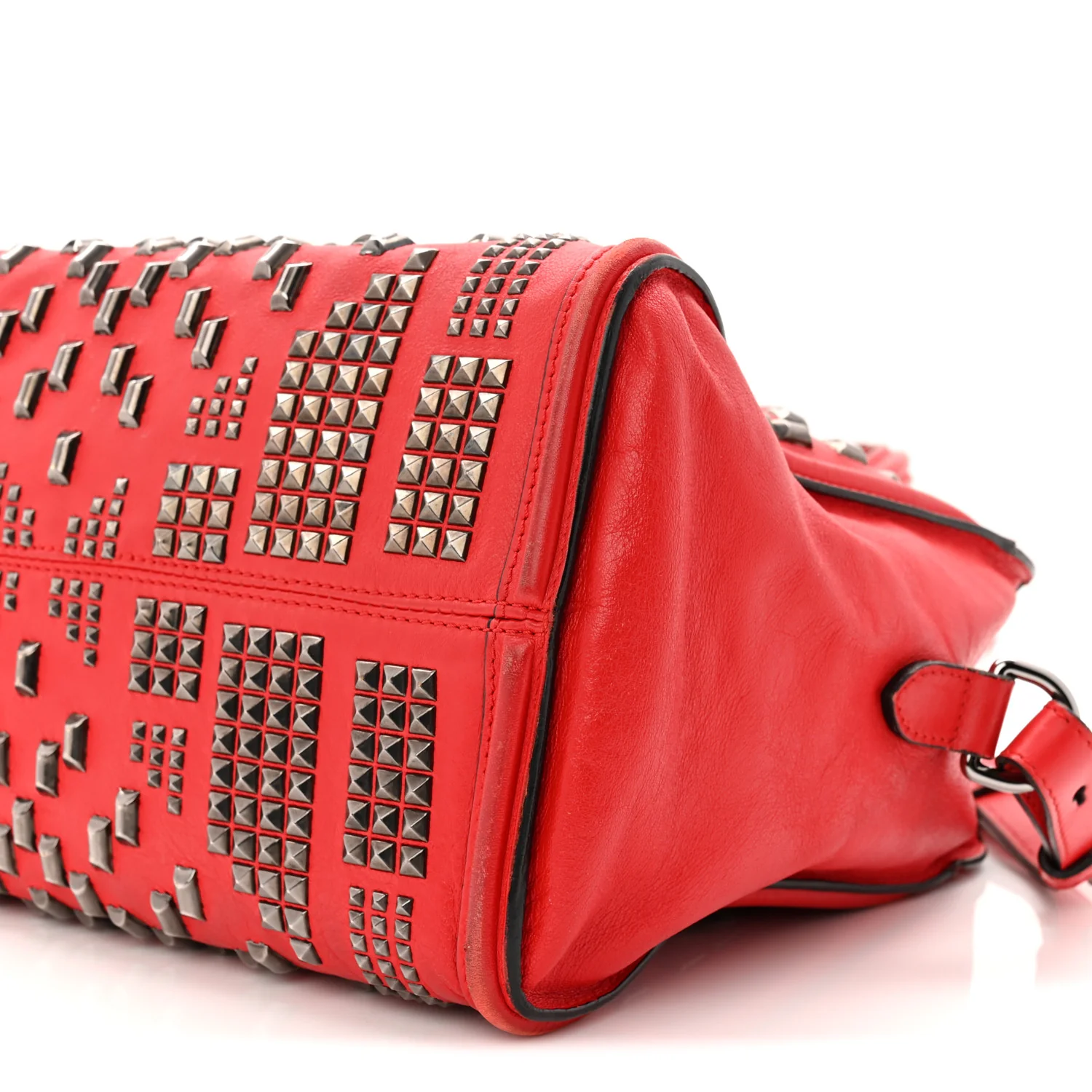 Calfskin Small Studded Padlock Zip Around Tote Red - Image 10