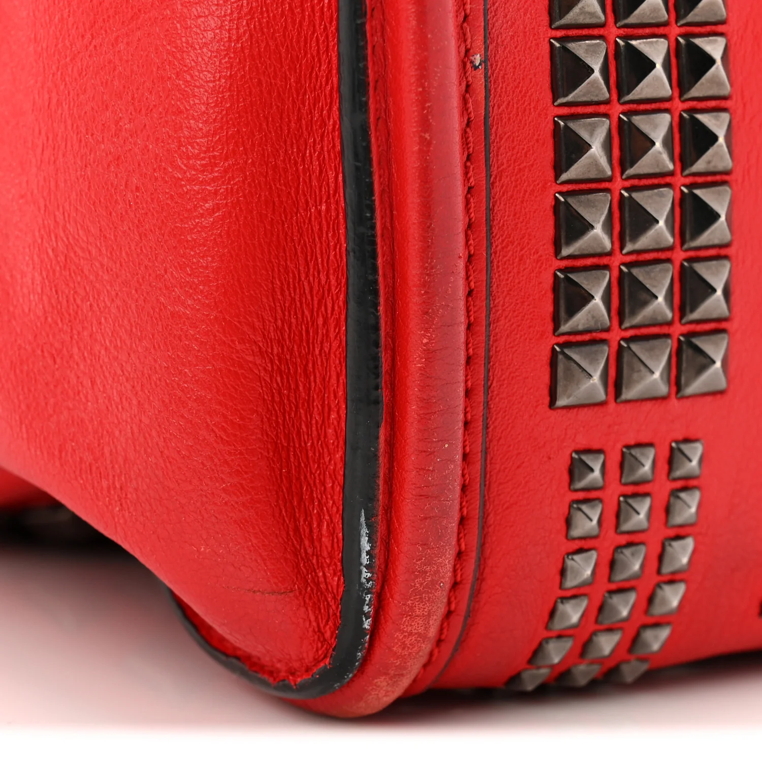 Calfskin Small Studded Padlock Zip Around Tote Red - Image 11