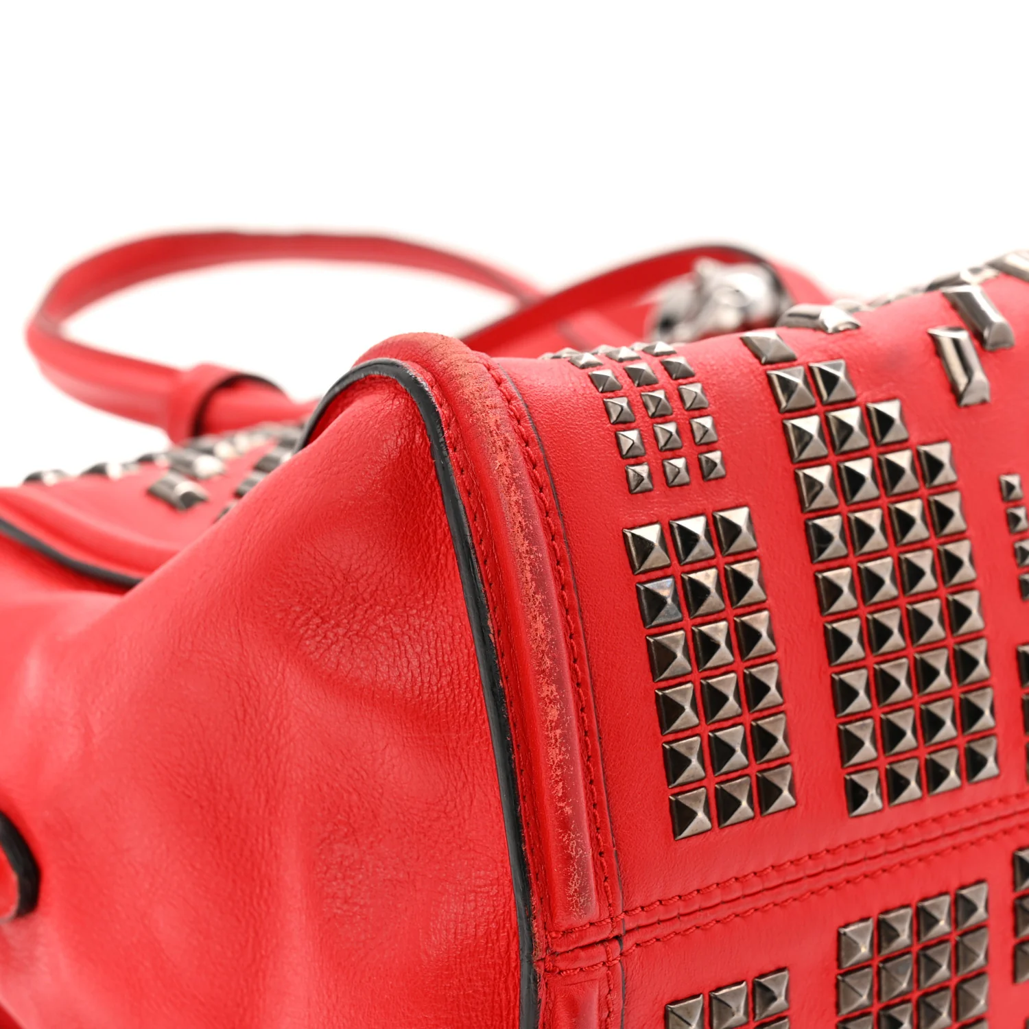 Calfskin Small Studded Padlock Zip Around Tote Red - Image 12