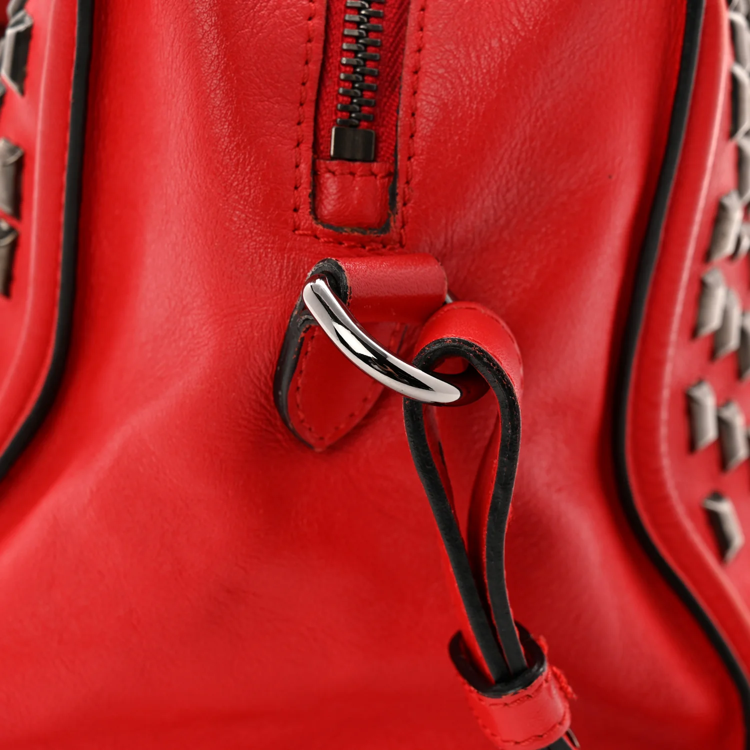 Calfskin Small Studded Padlock Zip Around Tote Red - Image 14