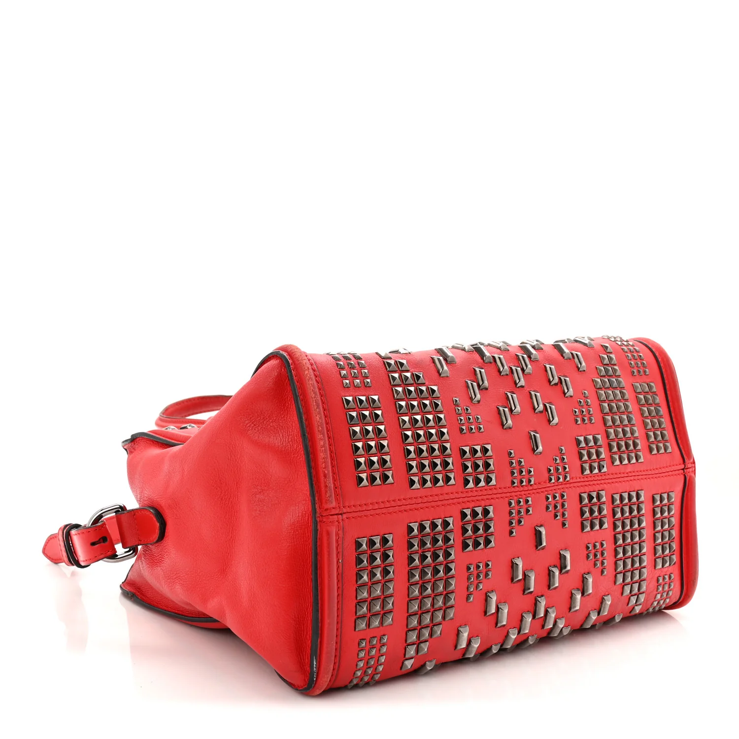 Calfskin Small Studded Padlock Zip Around Tote Red - Image 4
