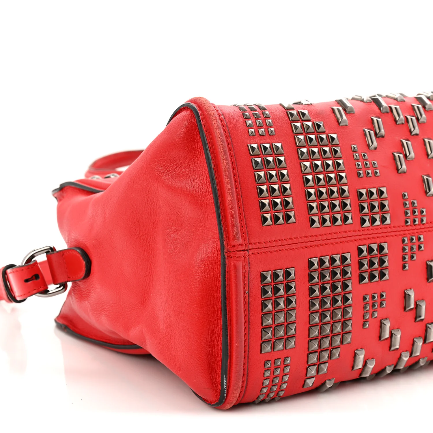 Calfskin Small Studded Padlock Zip Around Tote Red - Image 9