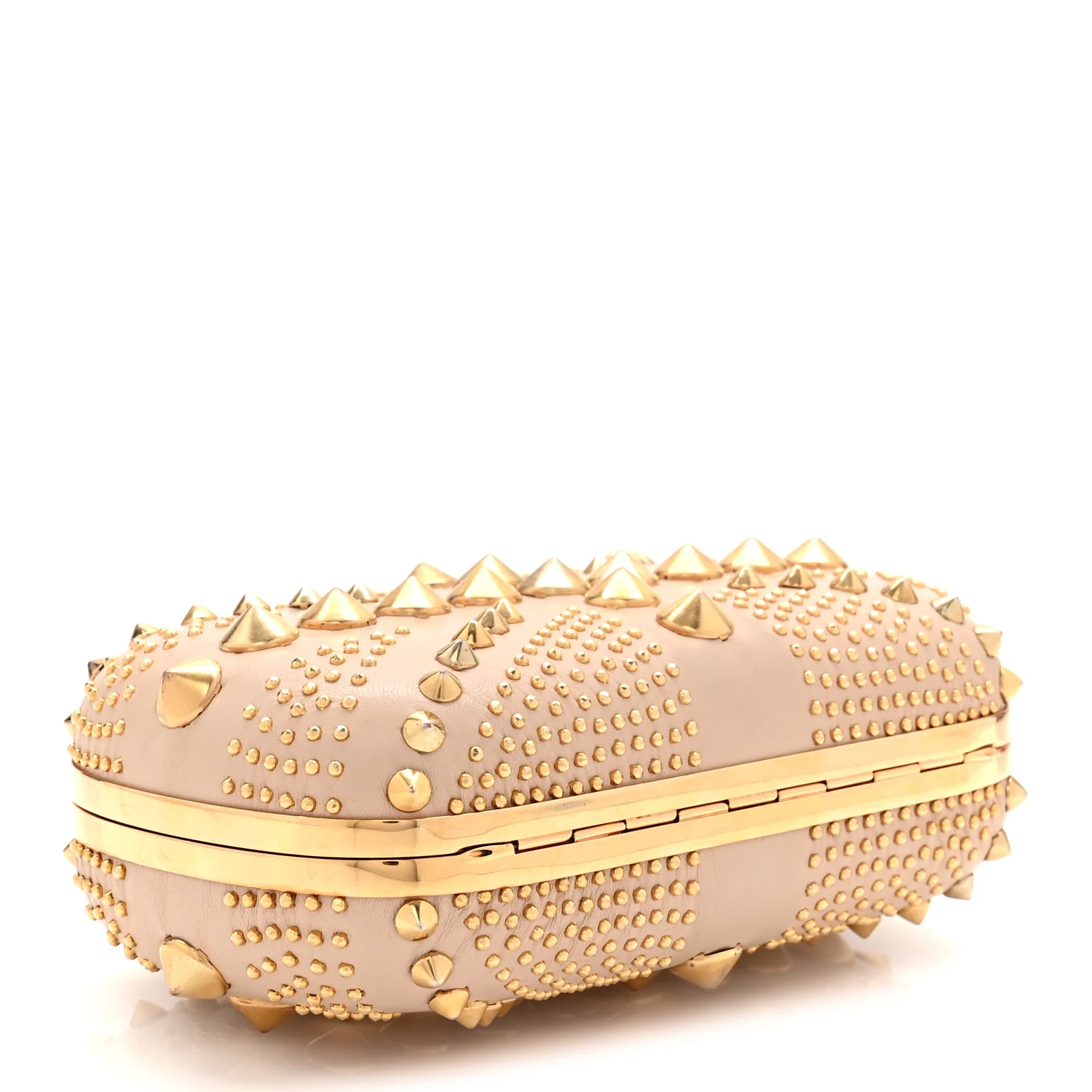 Calfskin Studded Britannia Skull Box Clutch Beige - Image 4
