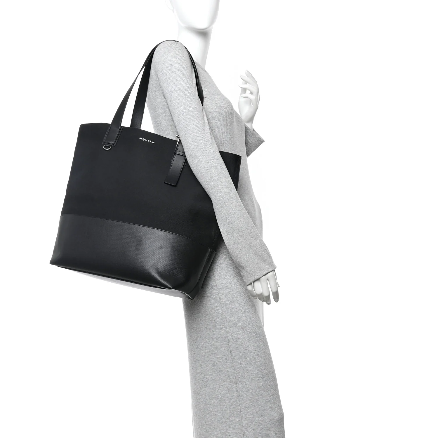 Canvas Calfskin T-Bar Shopping Bag Black - Image 2