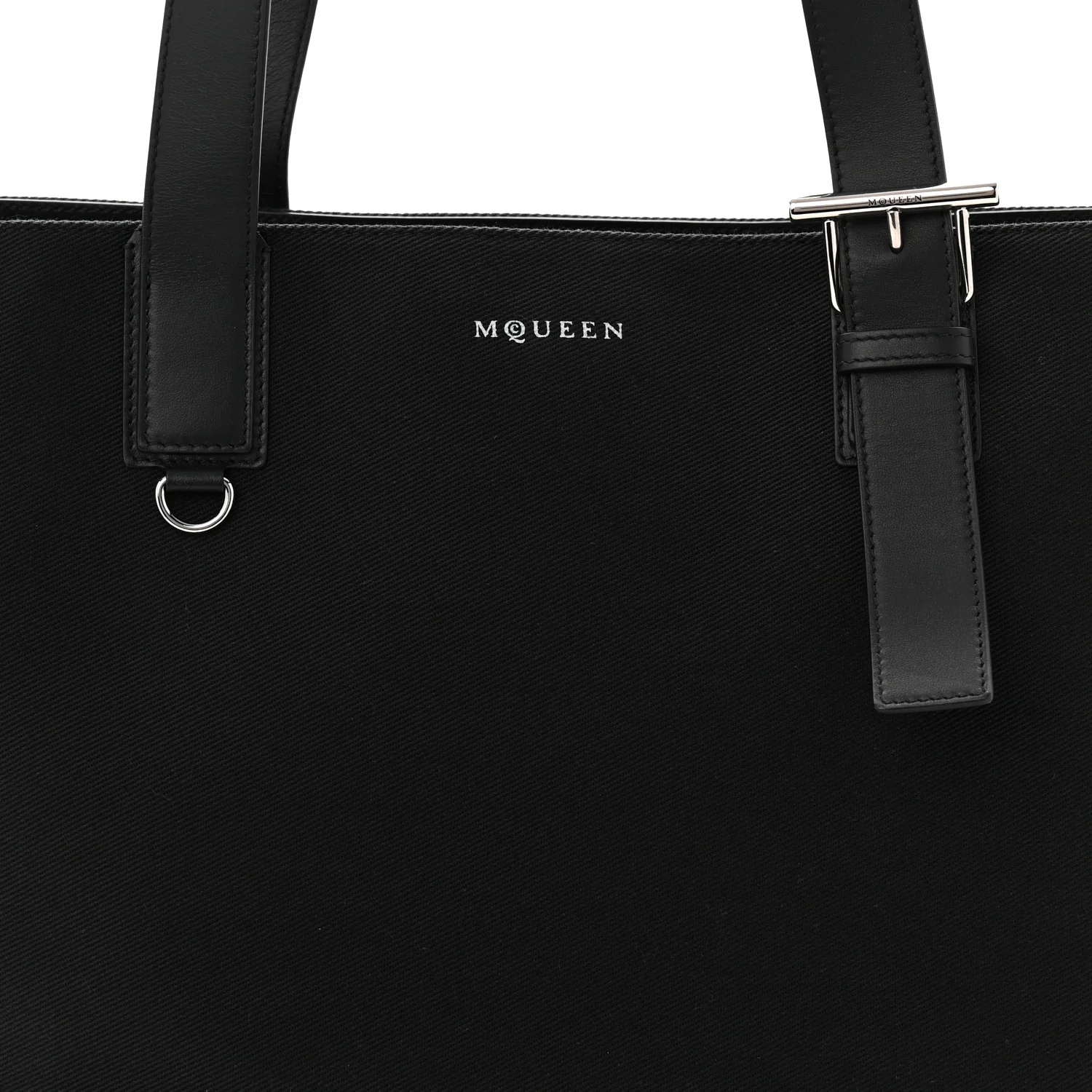 Canvas Calfskin T-Bar Shopping Bag Black - Image 7