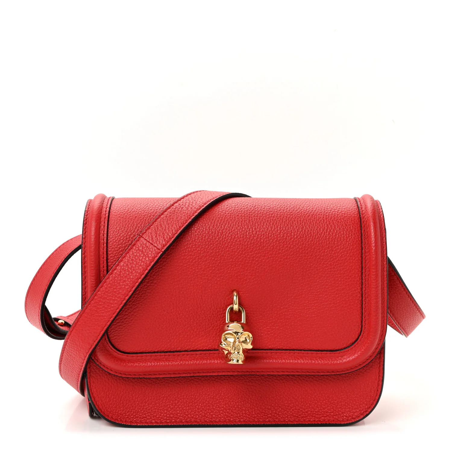 Grained Calfskin Padlock Crossbody Bag Red