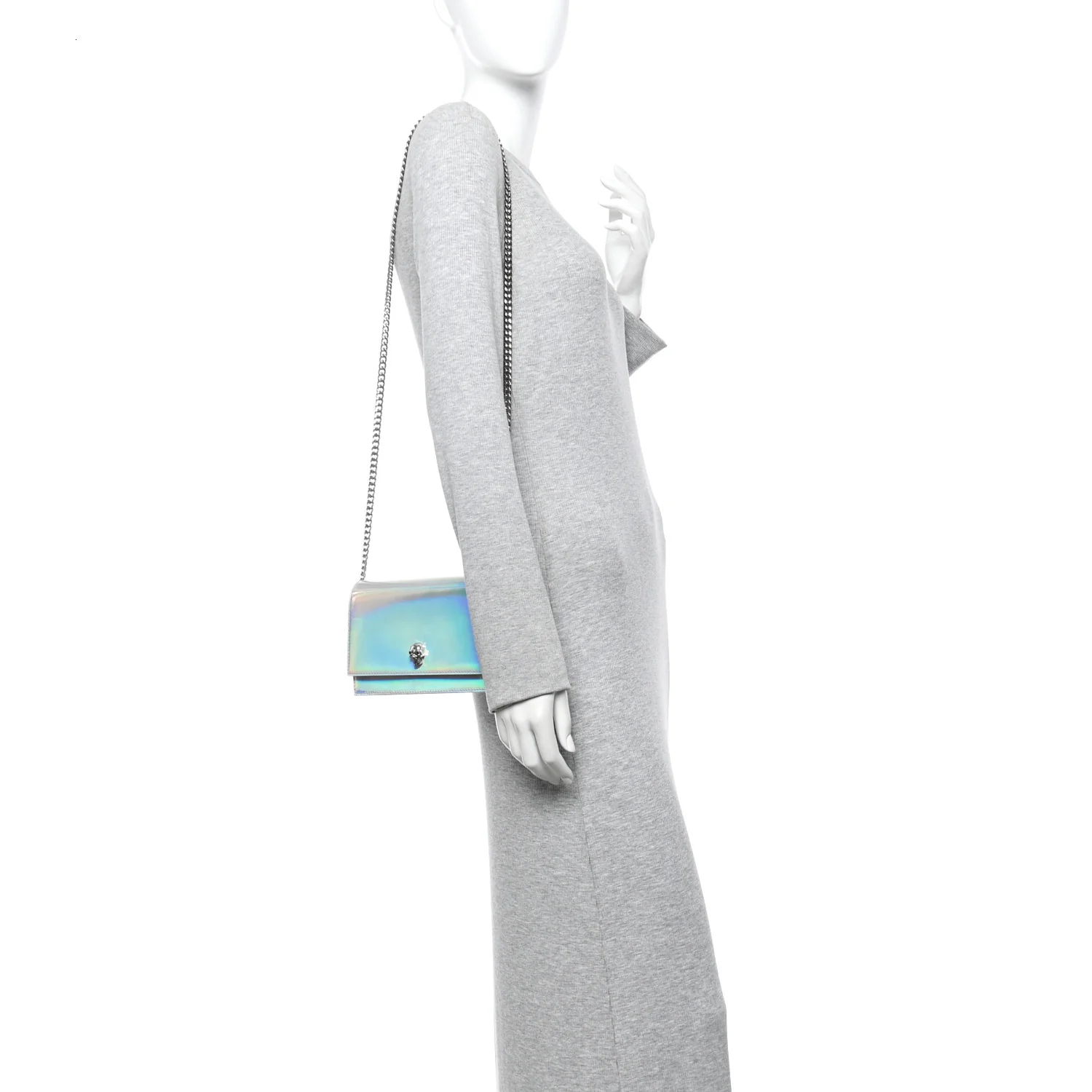 Iridescent Calfskin Skull Crossbody Silver - Image 2