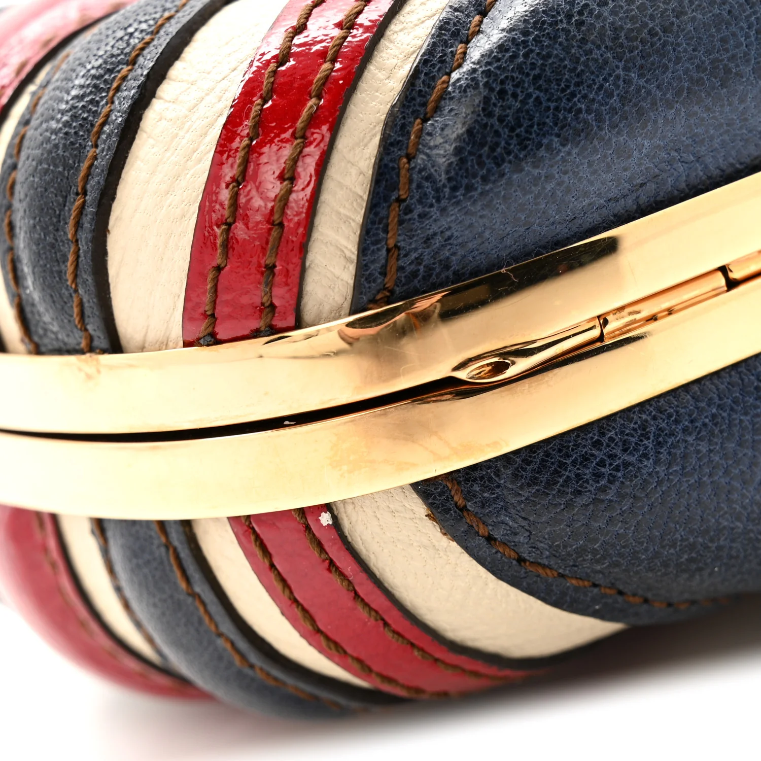 Patent Calfskin Britannia Skull Box Clutch Red Blue - Image 11