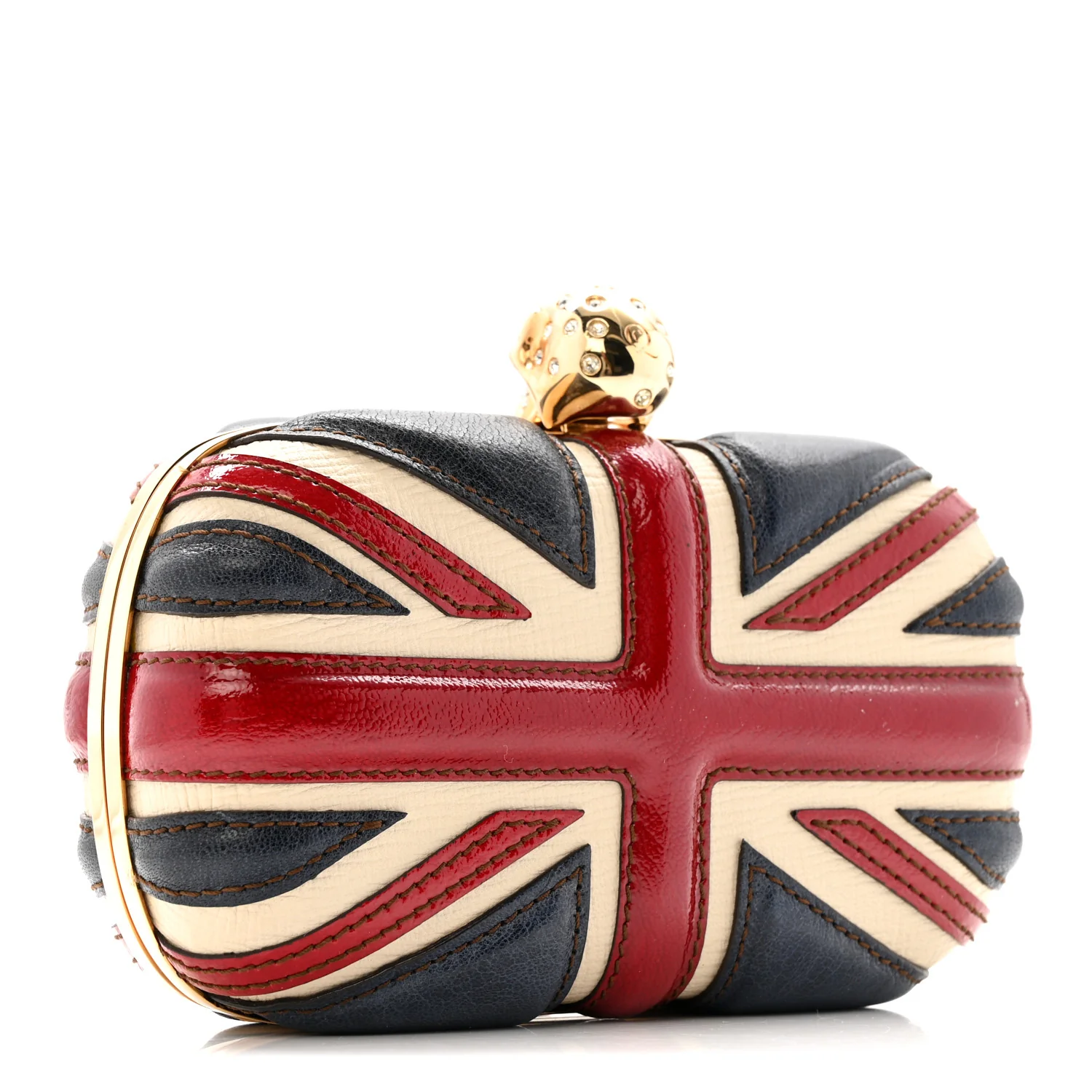 Patent Calfskin Britannia Skull Box Clutch Red Blue - Image 3