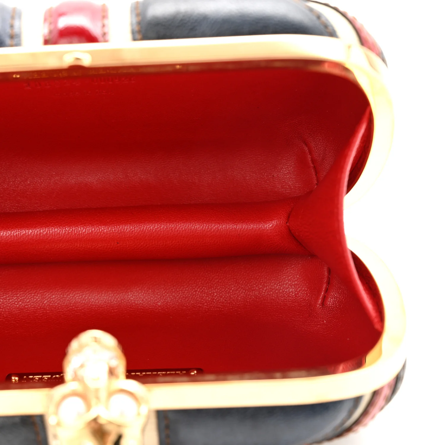 Patent Calfskin Britannia Skull Box Clutch Red Blue - Image 5