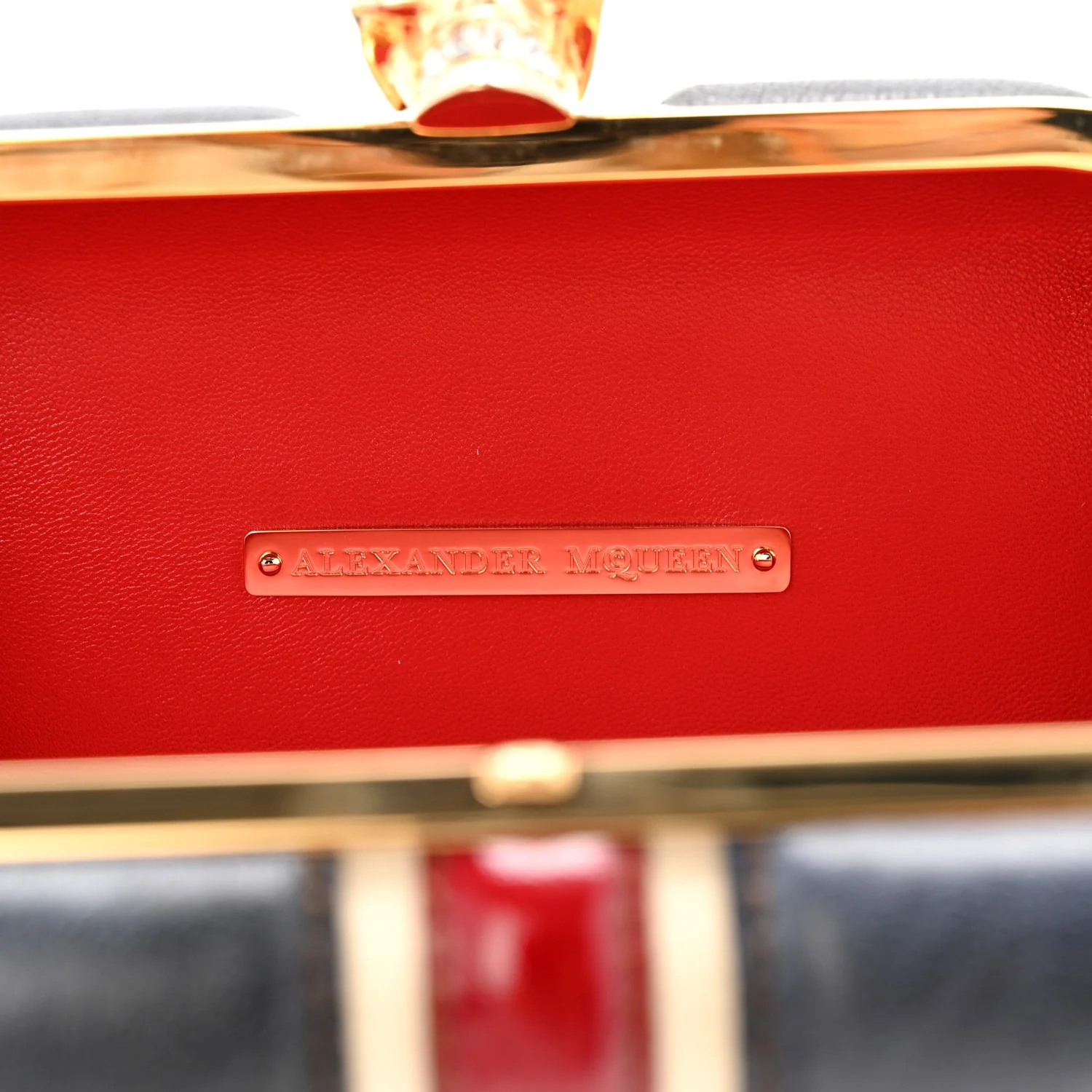 Patent Calfskin Britannia Skull Box Clutch Red Blue - Image 6