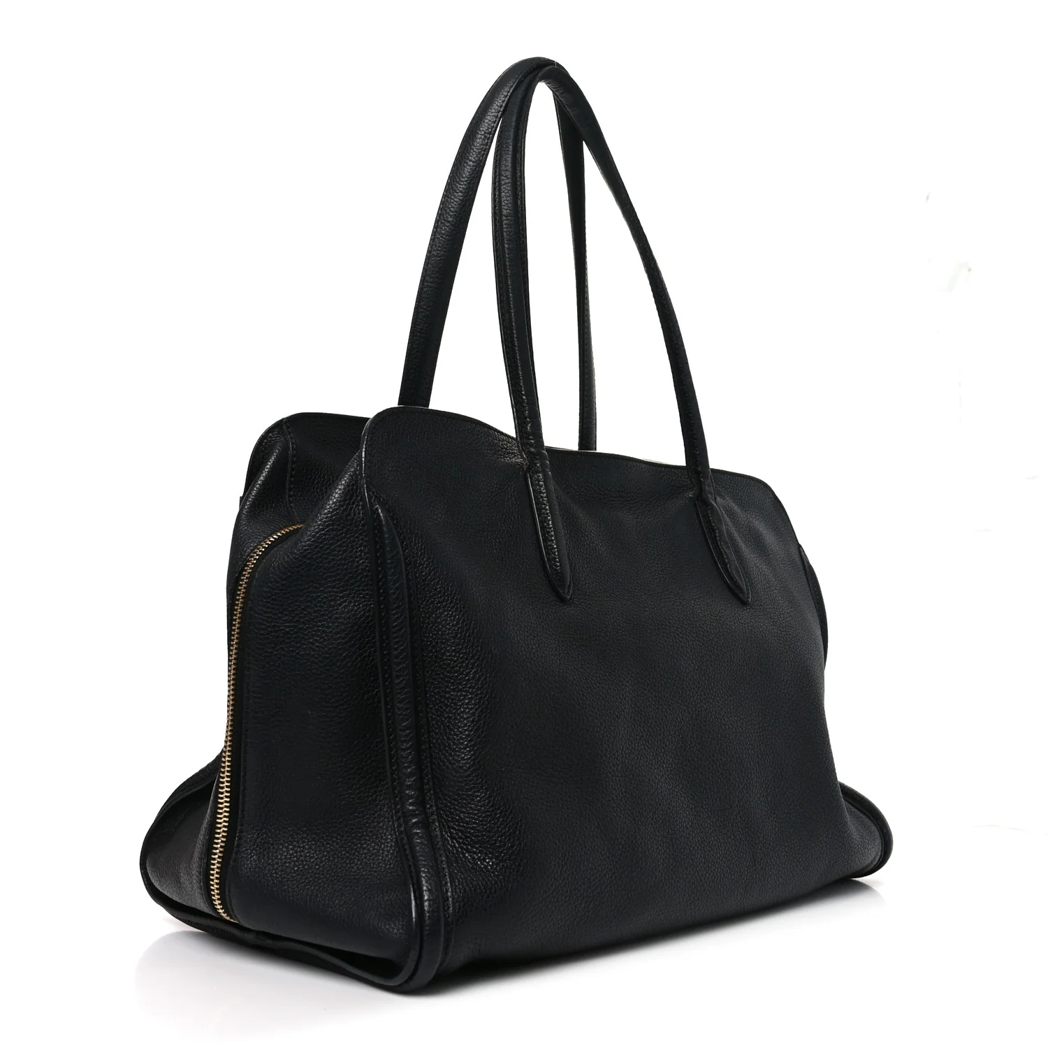 Pebbled Calfskin Large Skull Padlock Zip Around Tote Black - Image 3