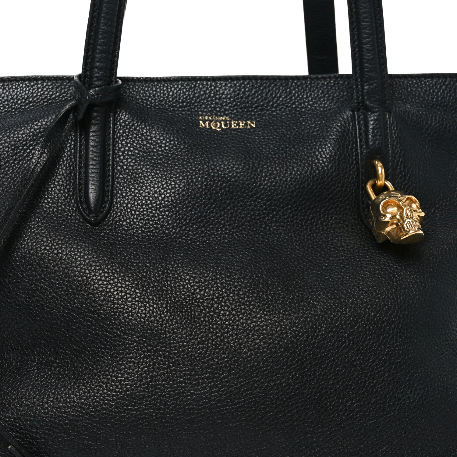 Pebbled Calfskin Large Skull Padlock Zip Around Tote Black - Image 8