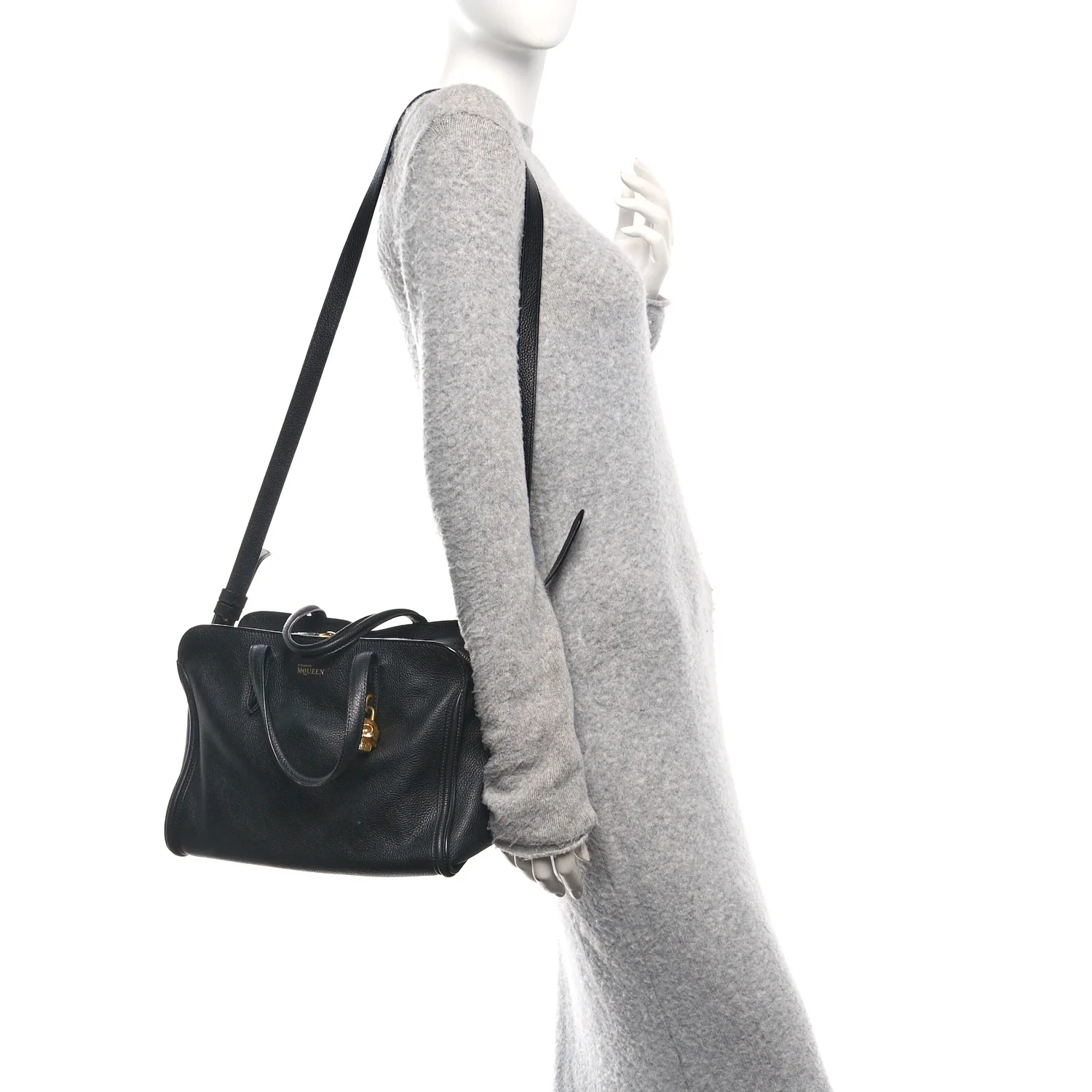 Pebbled Calfskin Small Skull Padlock Zip Around Tote Black - Image 2