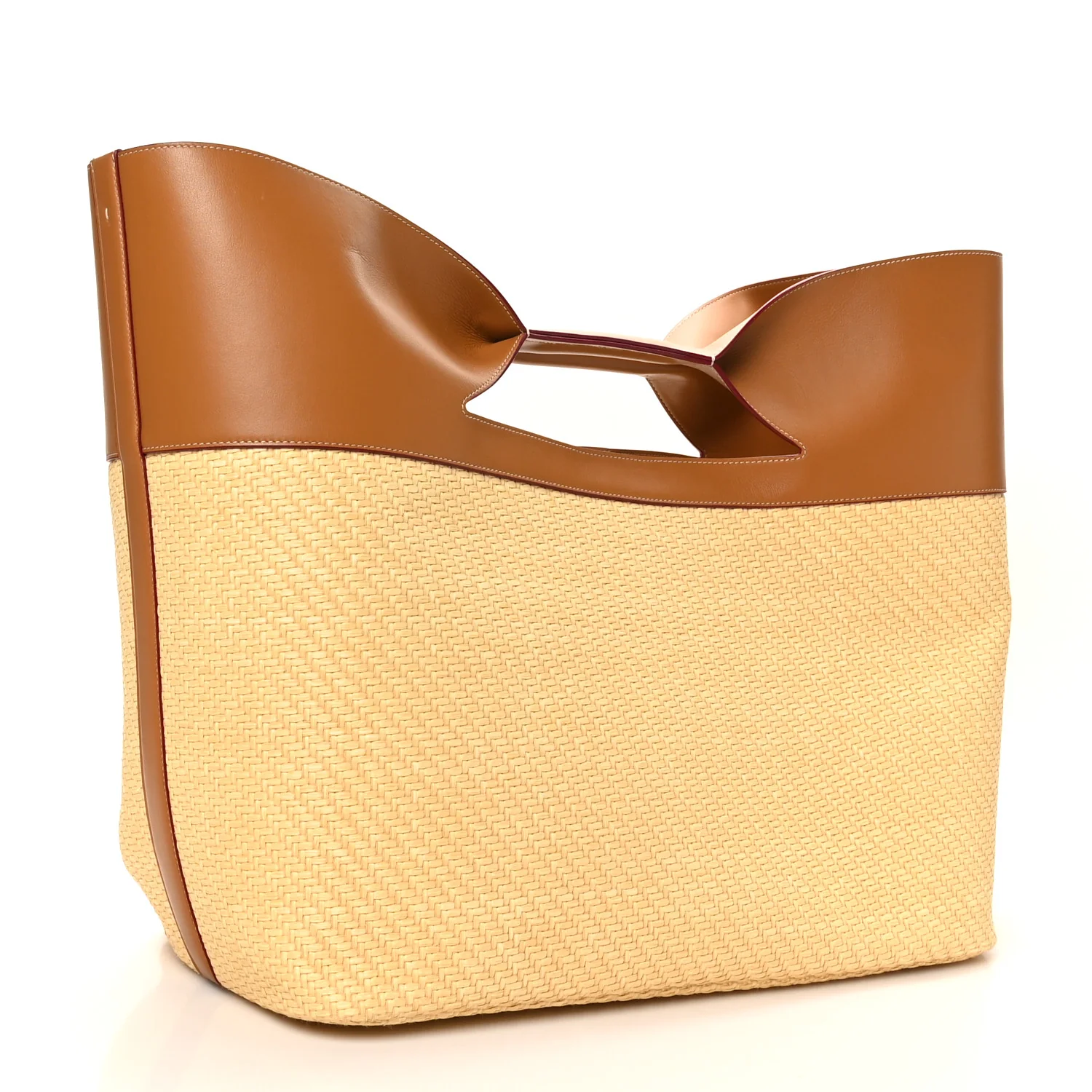 Raffia Calfskin Large The Bow Bag Natural Tan - Image 3