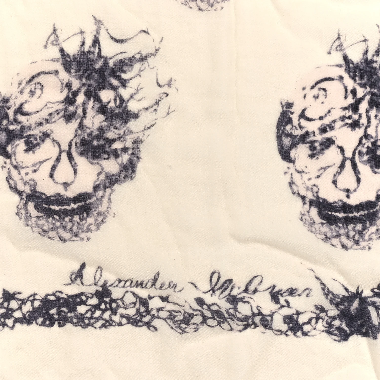 Silk Bird Skull Scarf Ivory Black - Image 2