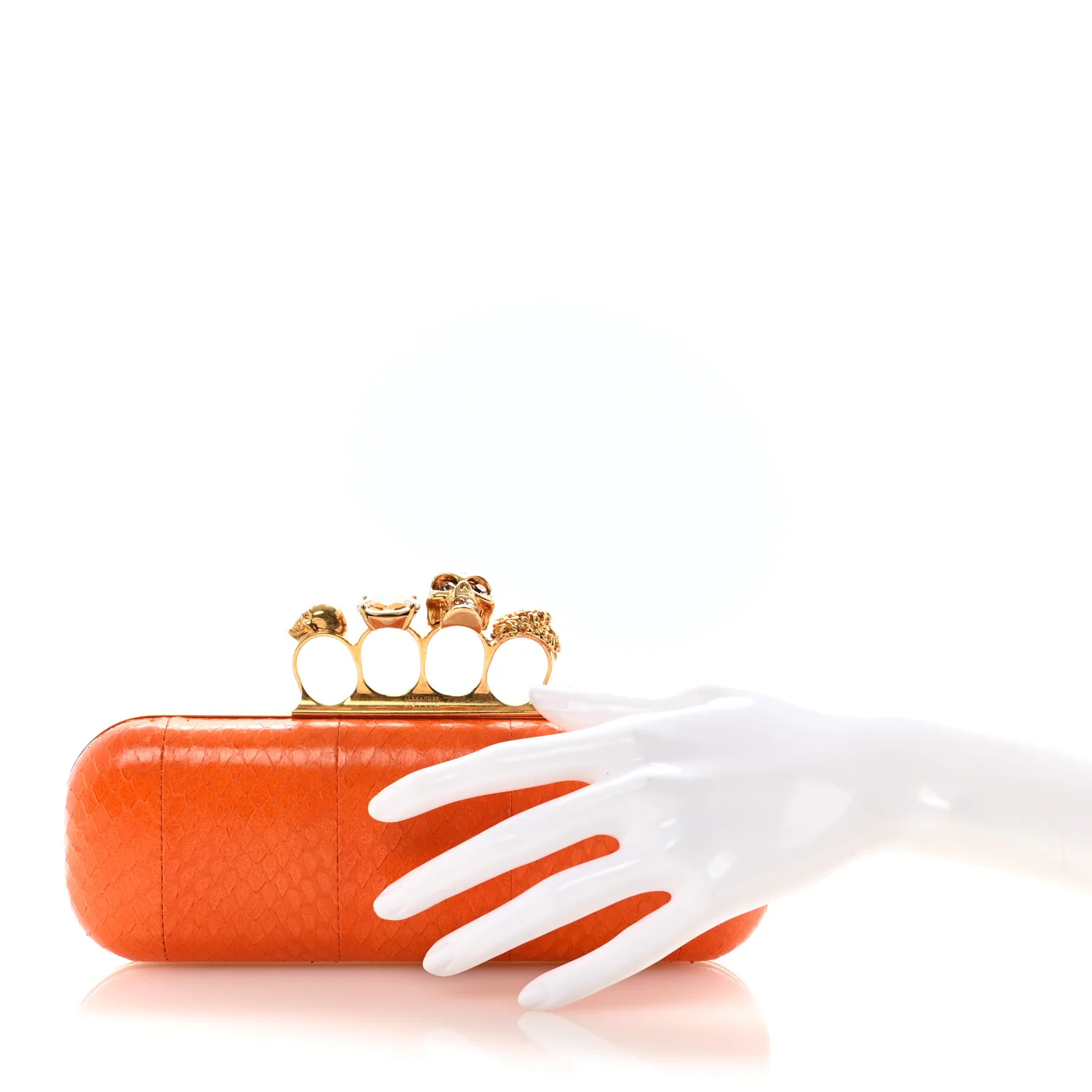 Snakeskin Knuckle Box Clutch Orange - Image 2