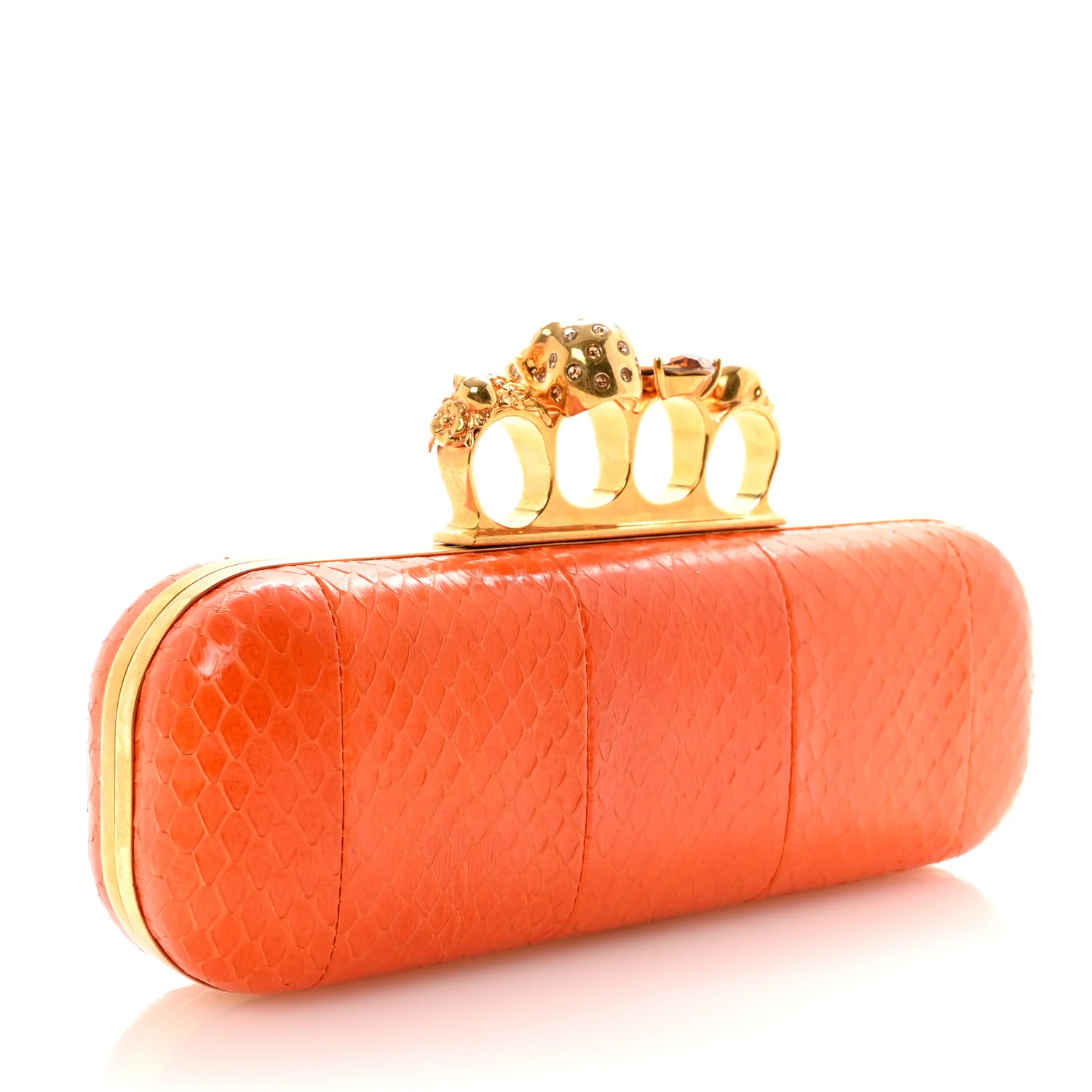 Snakeskin Knuckle Box Clutch Orange - Image 3