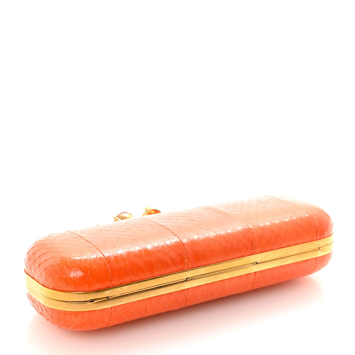 Snakeskin Knuckle Box Clutch Orange - Image 4