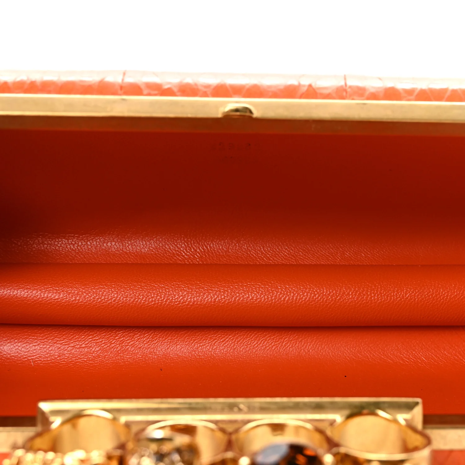 Snakeskin Knuckle Box Clutch Orange - Image 5