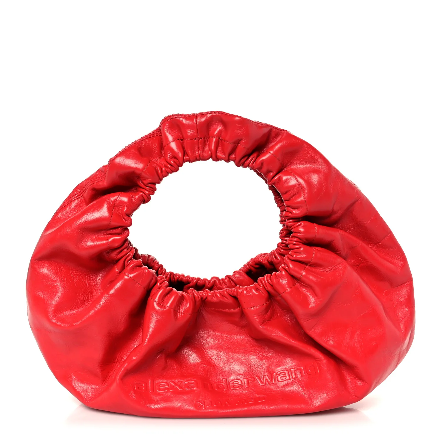 Crackle Patent Calfskin Small Handle Crescent Bag Flame Red
