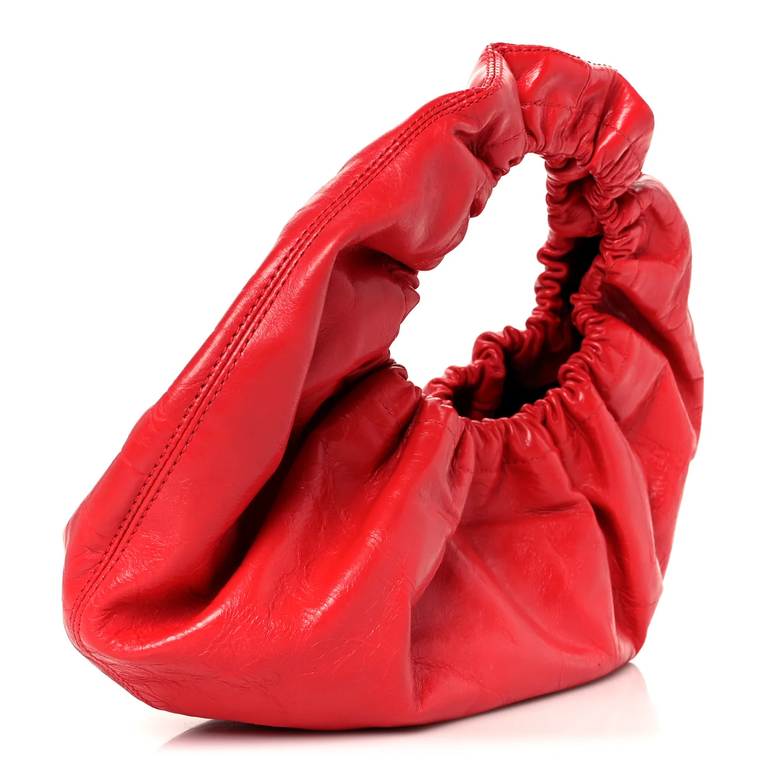 Crackle Patent Calfskin Small Handle Crescent Bag Flame Red - Image 3
