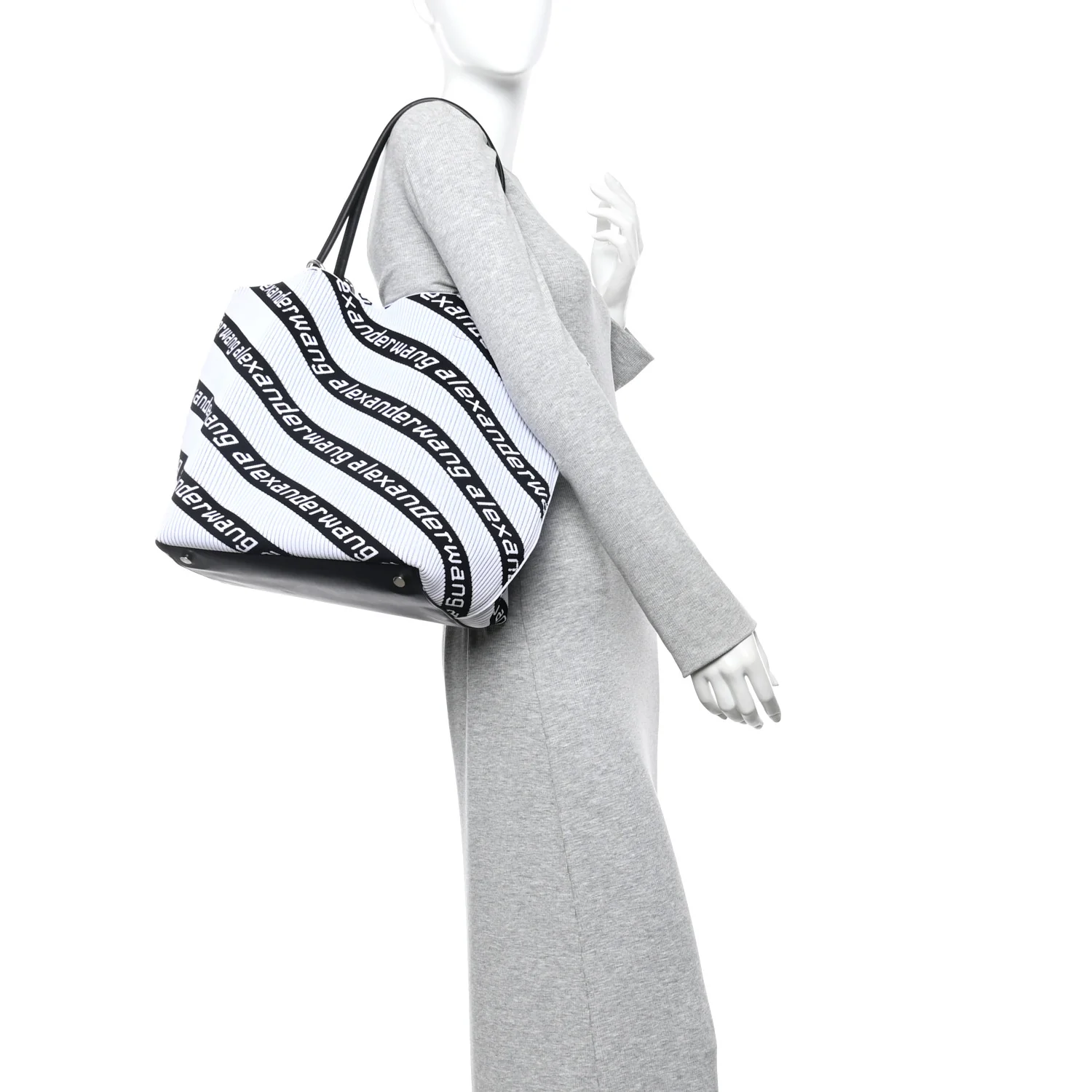 Knit Jacquard Diagonal Logo Roxy Tote White Black - Image 2