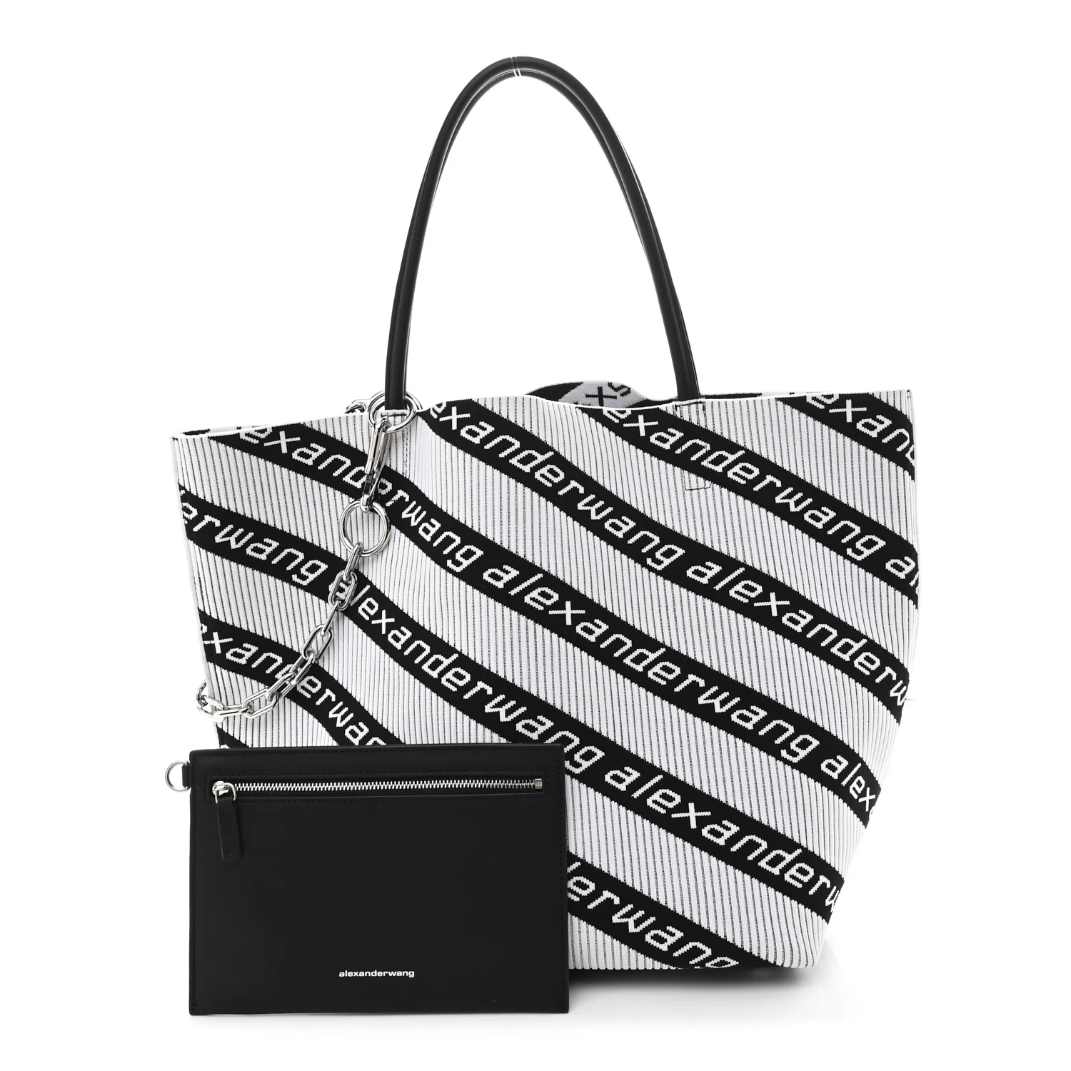 Knit Jacquard Diagonal Logo Roxy Tote White Black - Image 3